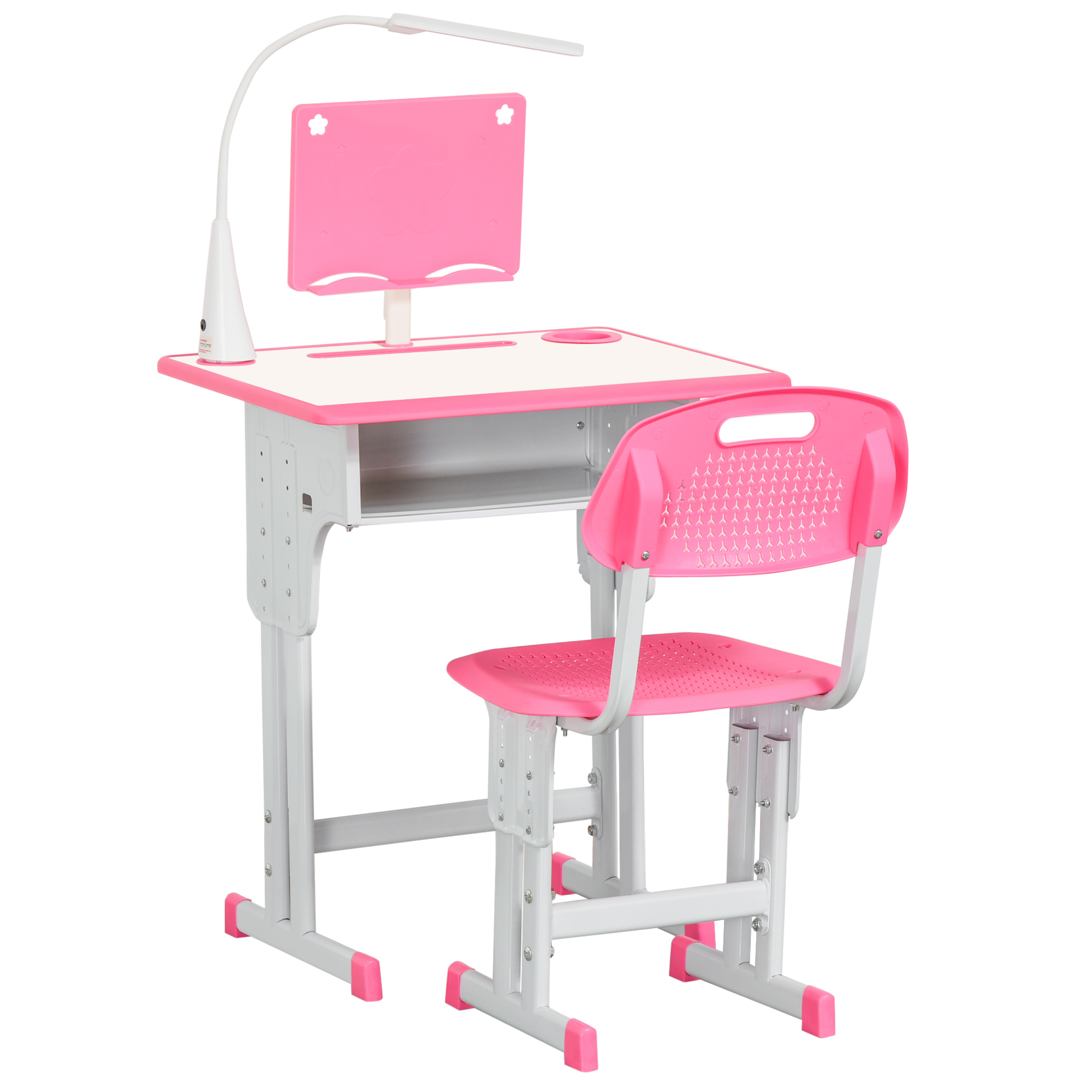Image of Easycomfort Banco Scuola con Sedia per Bambini 6-12 Anni Altezza Regolabile, Lampada LED, Leggio e Portapenne, Acciaio e MDF, Rosa