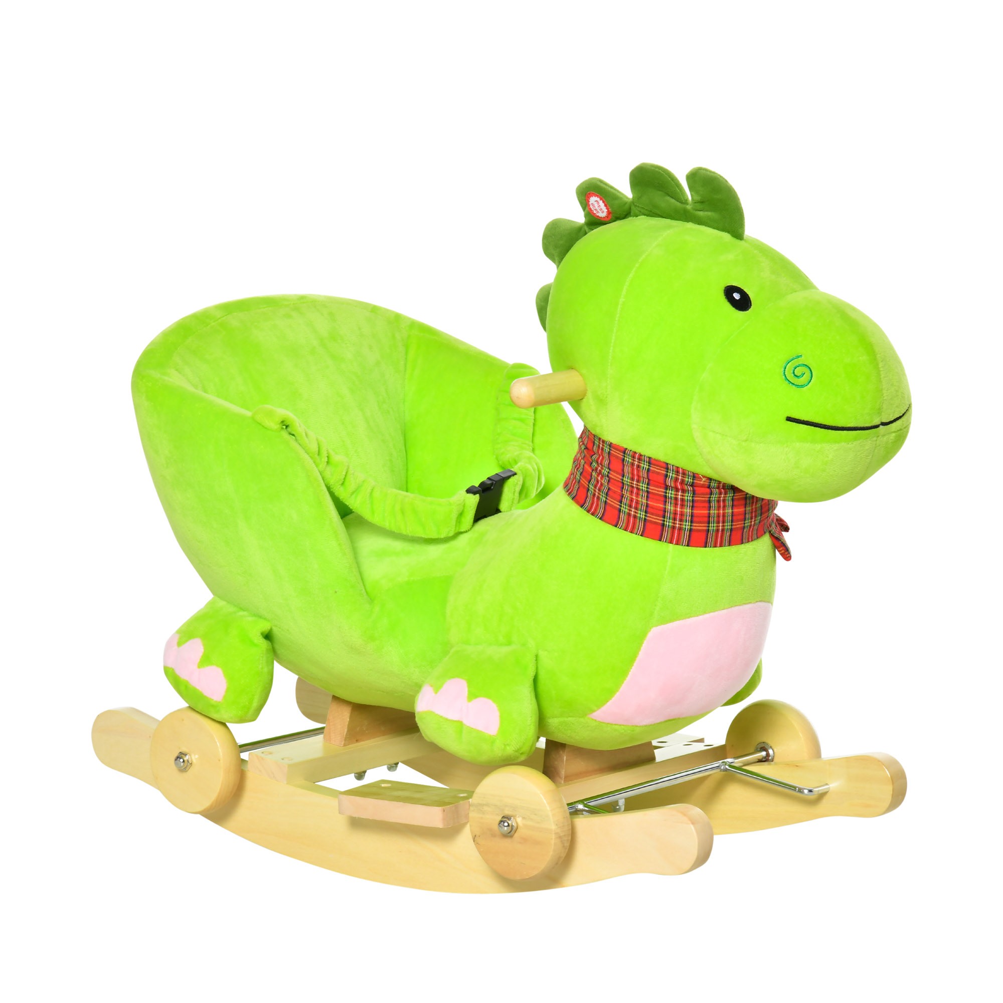 Image of Easycomfort Cavallo a Dondolo con Ruote, Cavalluccio a Dondolo a Forma di Drago per Bambini 18-36 Mesi, in Legno e Peluche Verde