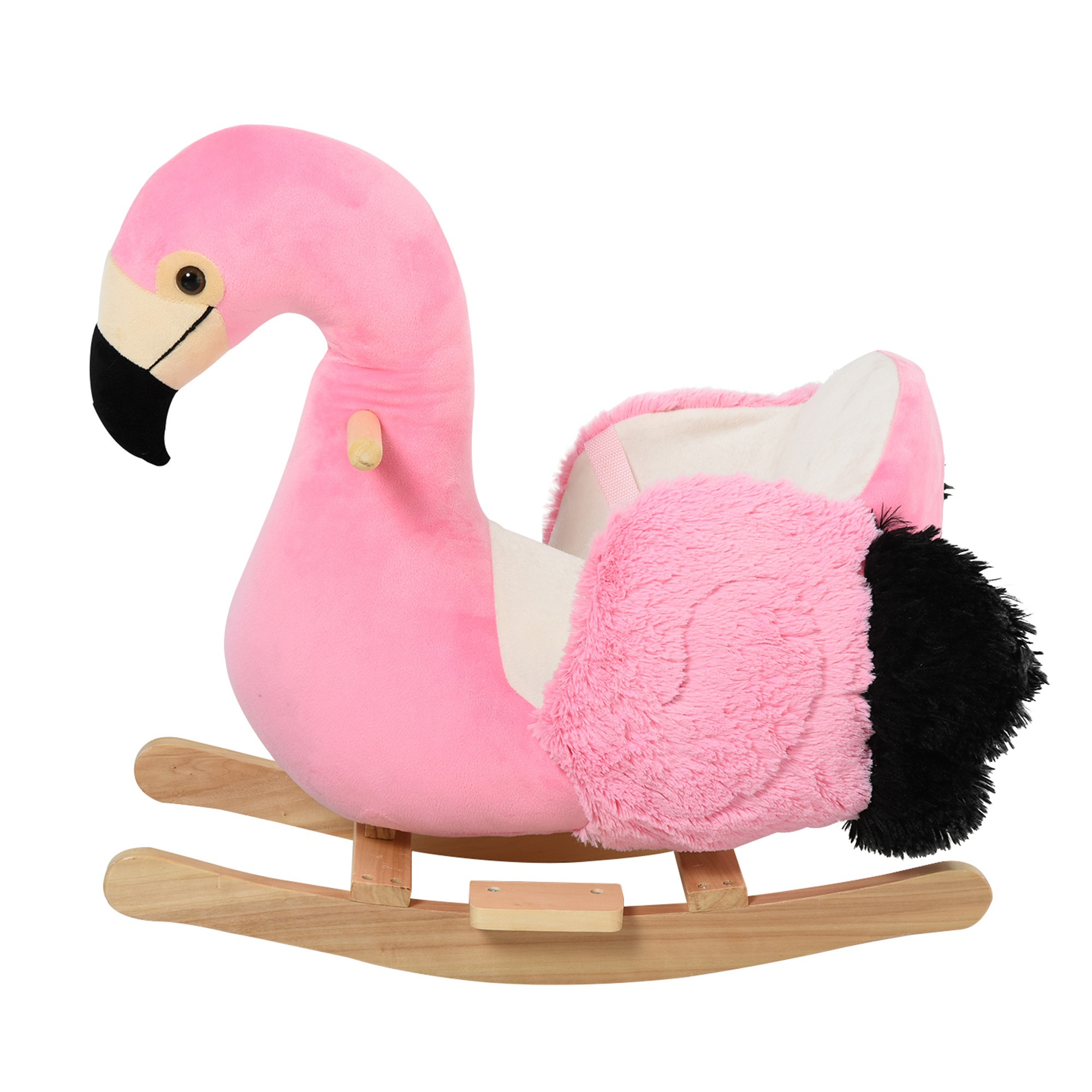 Image of Easycomfort Cavallo a Dondolo per Bambini, Fenicottero a Dondolo per Bambini dai 18 Mesi in Legno con Cinture di Sicurezza, Rosa