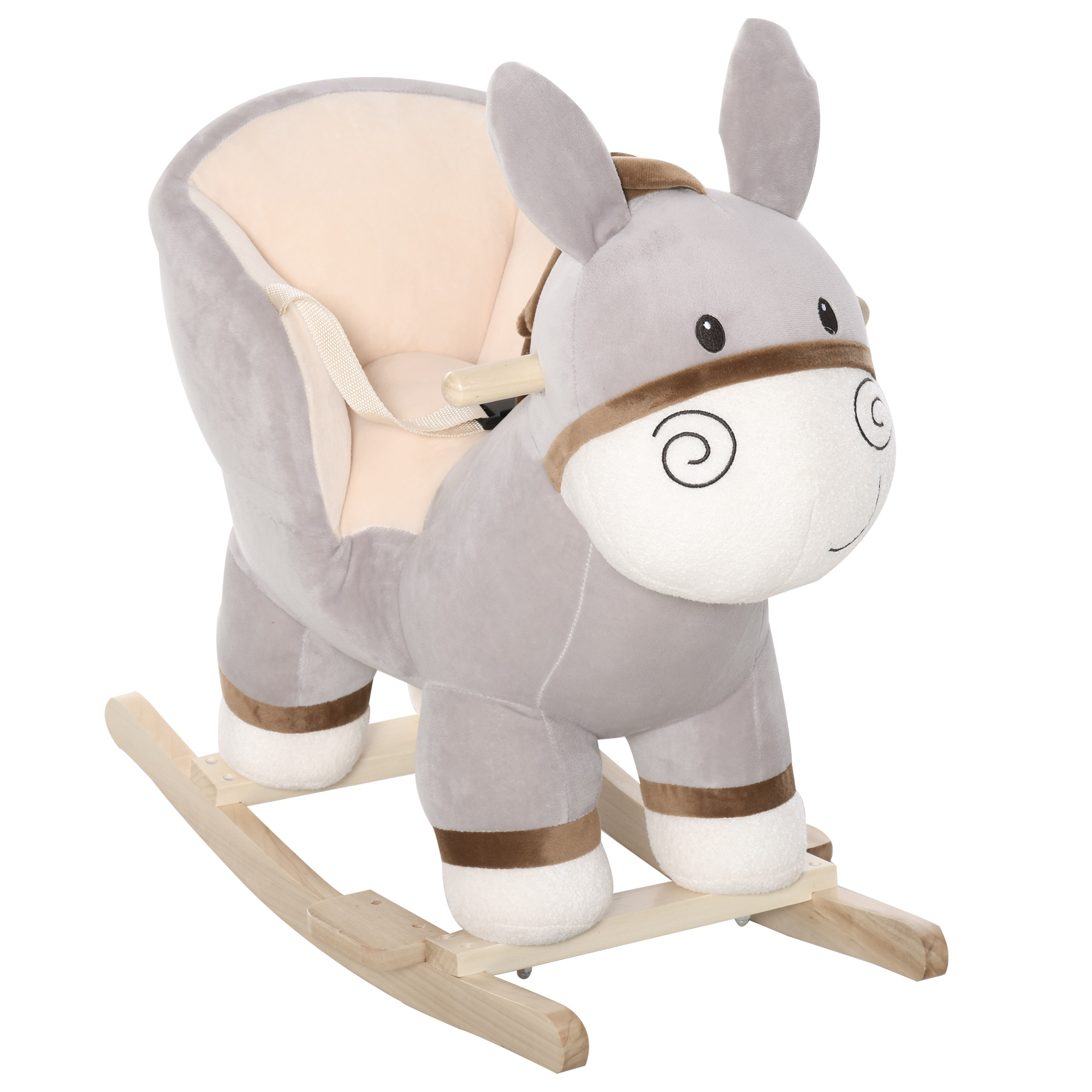 Image of Easycomfort Cavallo a Dondolo per Bambini 18-36 Mesi, Cavalluccio a Dondolo a Forma di Asino con Suoni Realistici in Legno di Pioppo e Peluche, Grigio