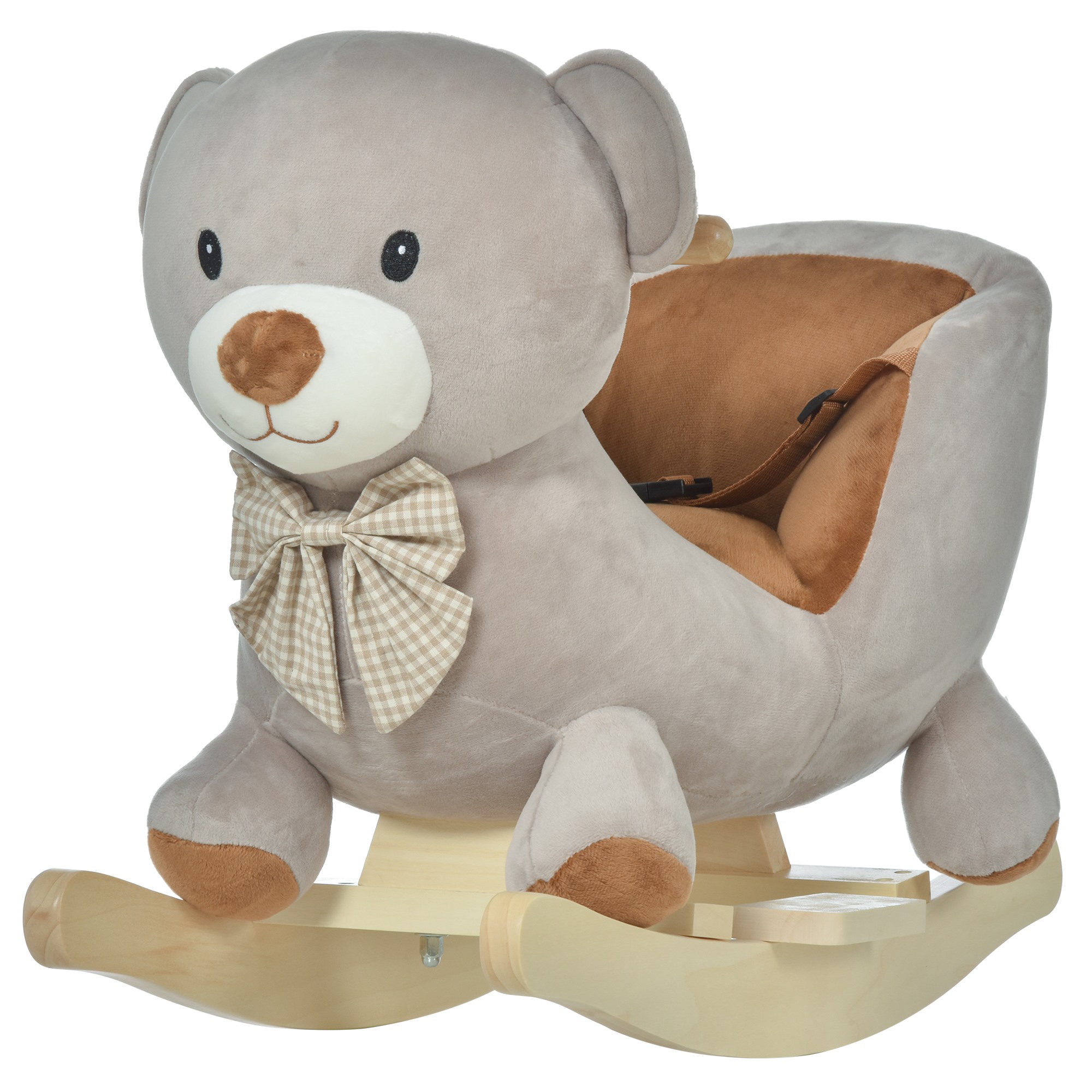 Image of Easycomfort Cavallo a Dondolo a Forma di Orso con Suoni, Cavalluccio a Dondolo per Bambini 18-36 mesi Interattivo, Grigio, 60x33x50cm