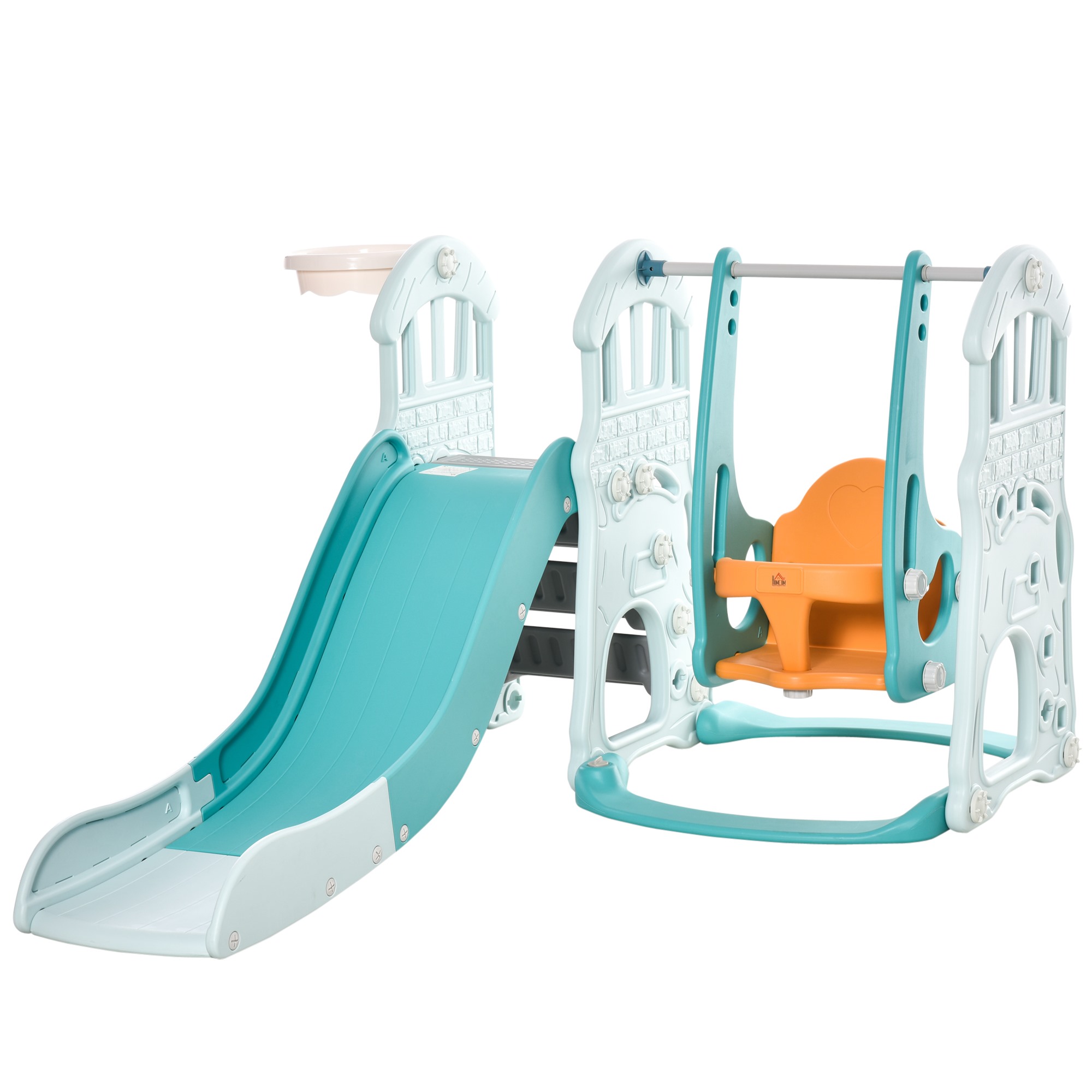 Image of Easycomfort Scivolo 3 in 1 per Bambini con Altalena Regolabile, Canestro e Palle per Cameretta e Giardino, 149x186x98cm, Blu e Arancione