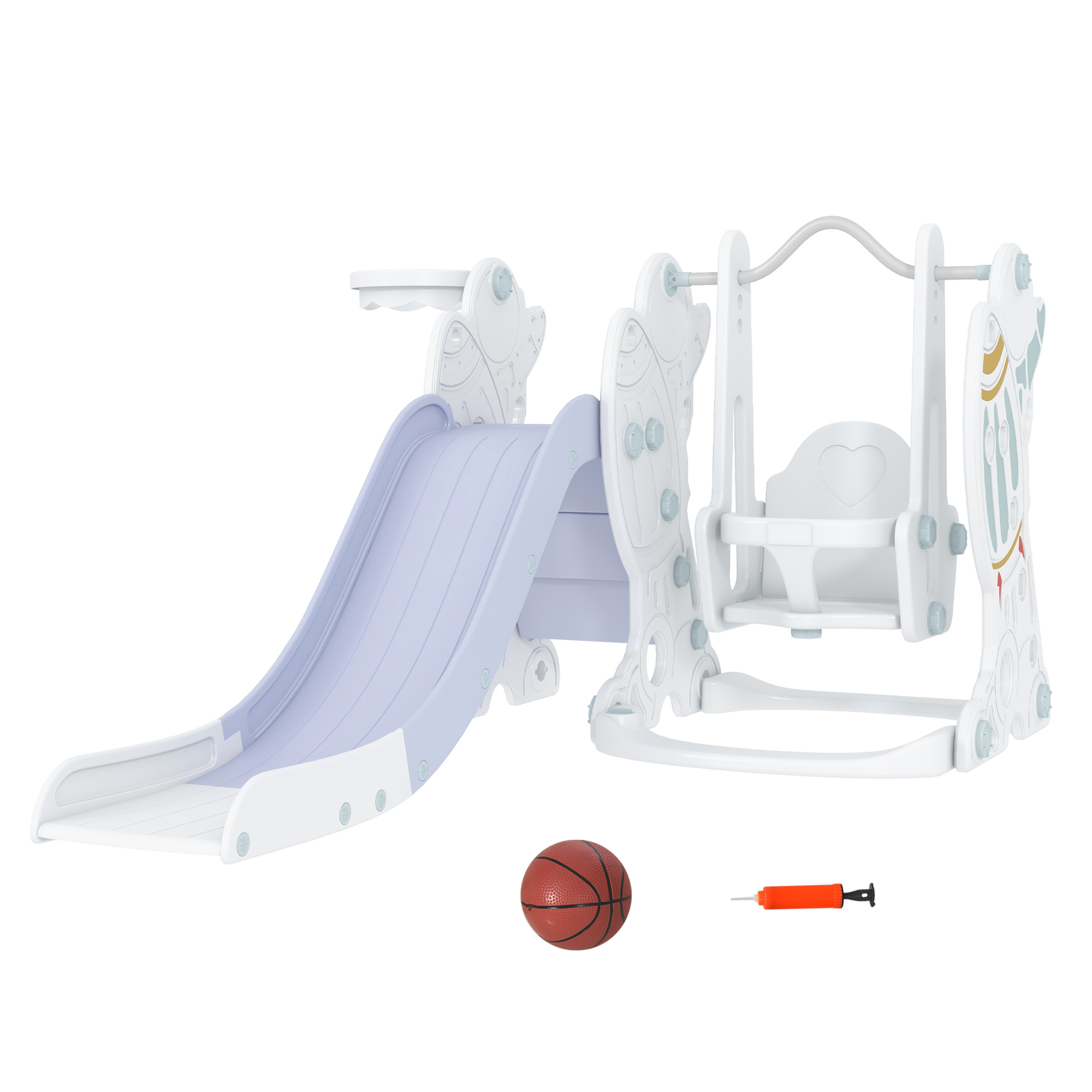 Image of Easycomfort Gioco per Bambini 18-48 Mesi, Set 3 in 1 in Plastica con Altalena, Scivolo e Canestro, 150x185x92 cm,