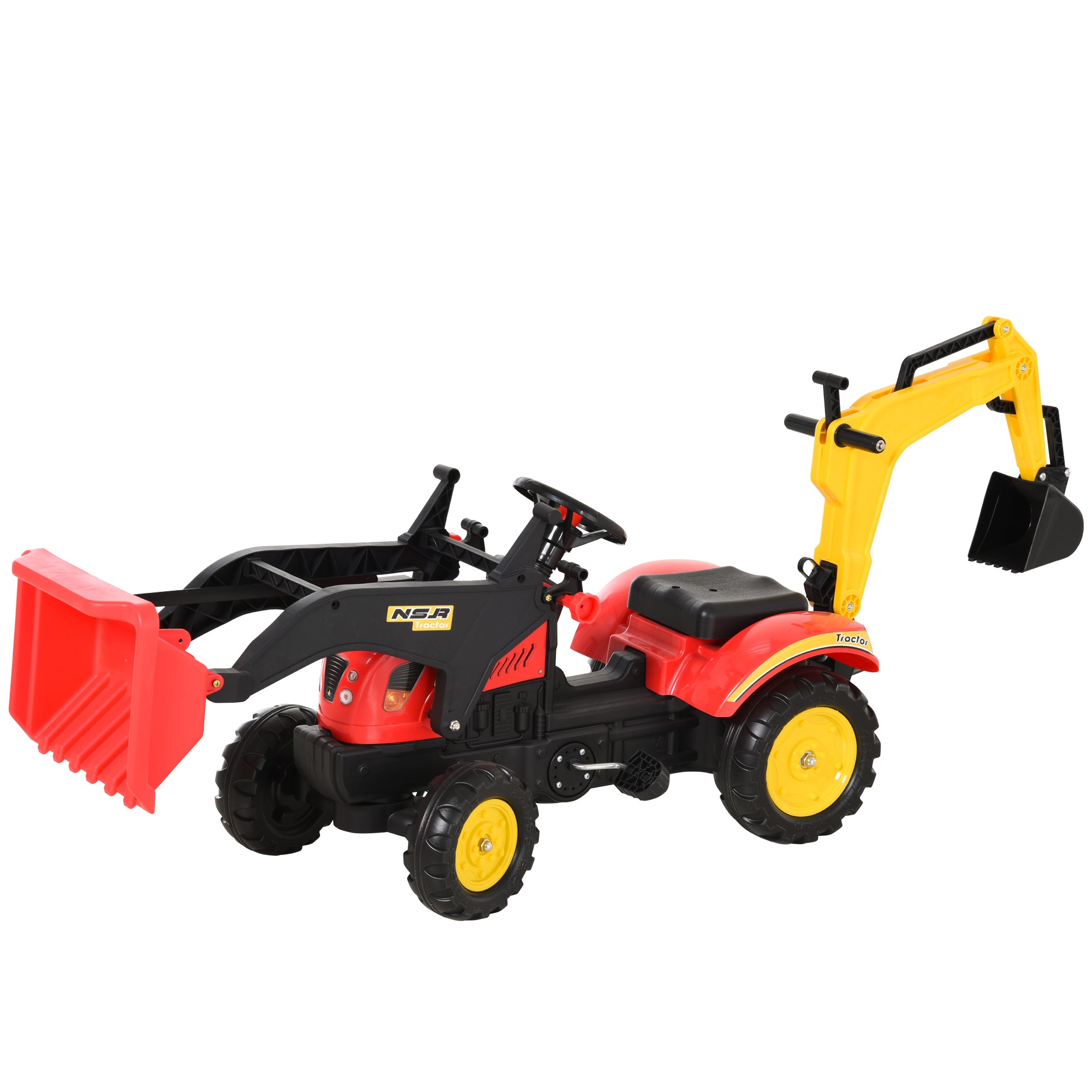 Image of Easycomfort Ruspa Giocattolo a Pedali, Escavatore Cavalcabile per Bambini con Pale e Volante, 179x42x59cm Multicolore