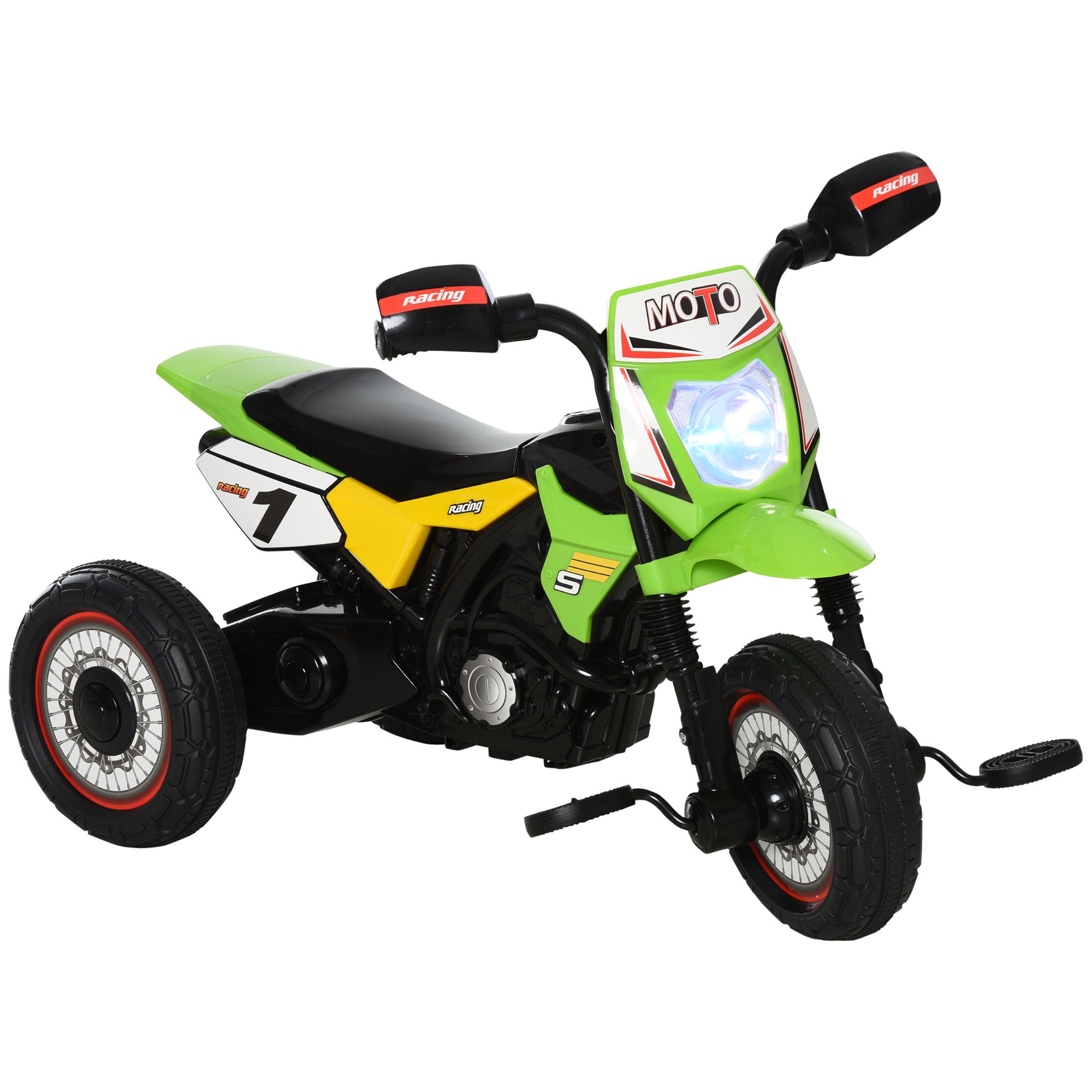 Image of Easycomfort Triciclo per Bambini Stile Moto a Pedali con Luci e Suoni, 3 Ruote Larghe, Età 18-36 Mesi, 71x40x51cm, Verde