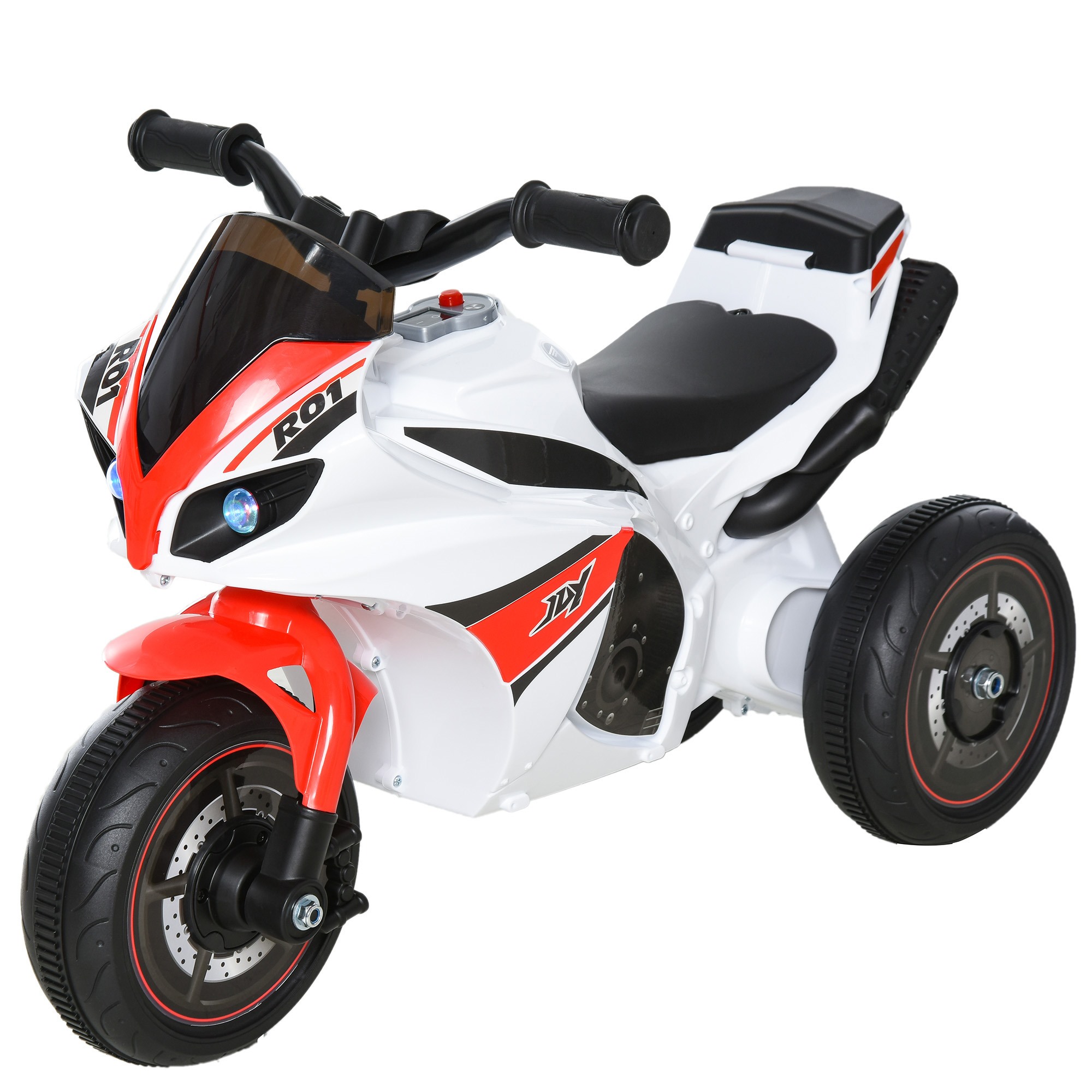 Image of Easycomfort Moto Giocattolo a 3 Ruote per Bambini 18-36 Mesi, Motocicletta Cavalcabile Stile Polizia con Musica e Fari Senza Pedali in PP e Metallo Bianco e Rosso