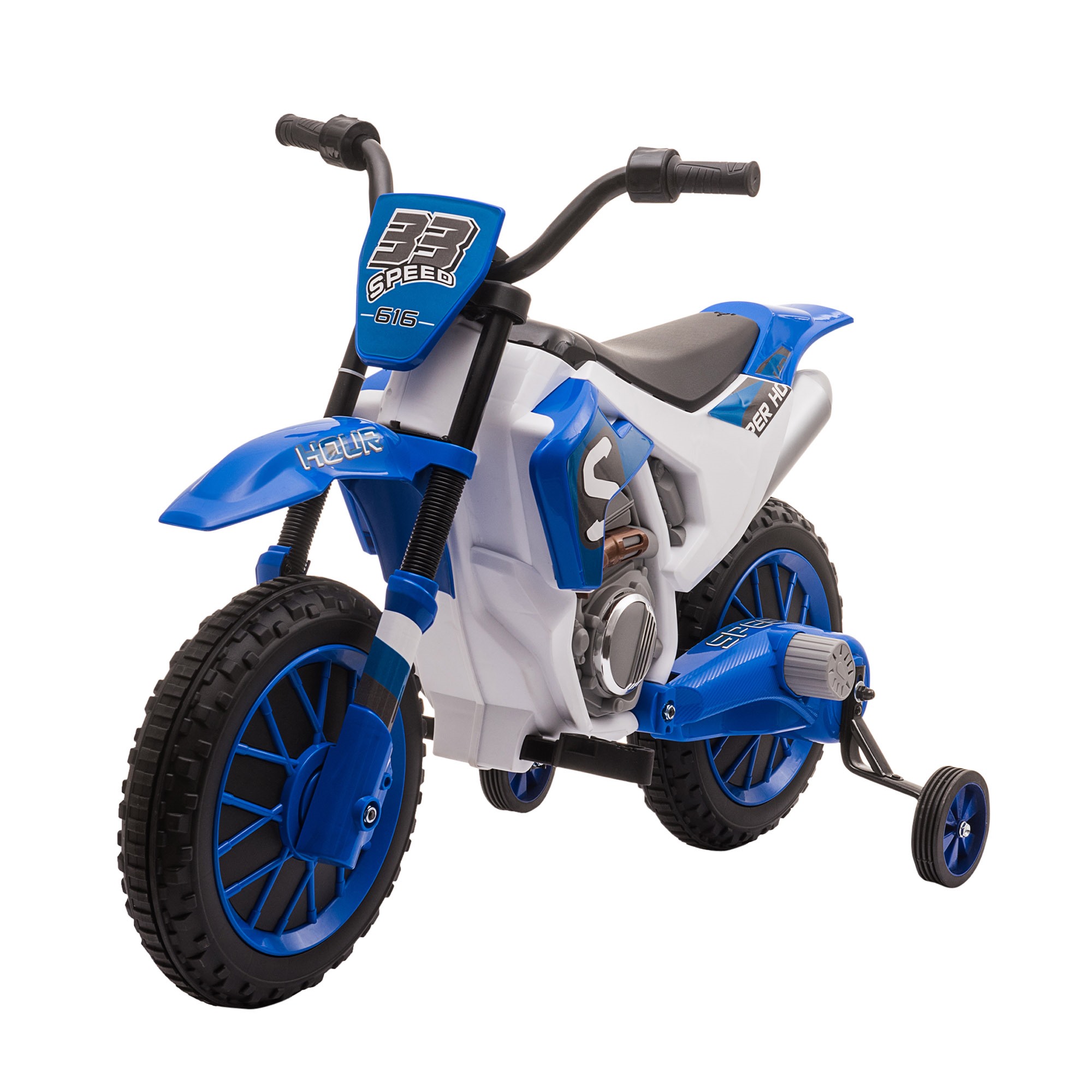 Image of Easycomfort Moto da Cross Elettrica per Bambini da 3-5 Anni, Moto Elettrica per Bambini con Batteria 12V Ricaricabile e Rotelline Rimovibili, 106.5x51.5x68cm, Blu