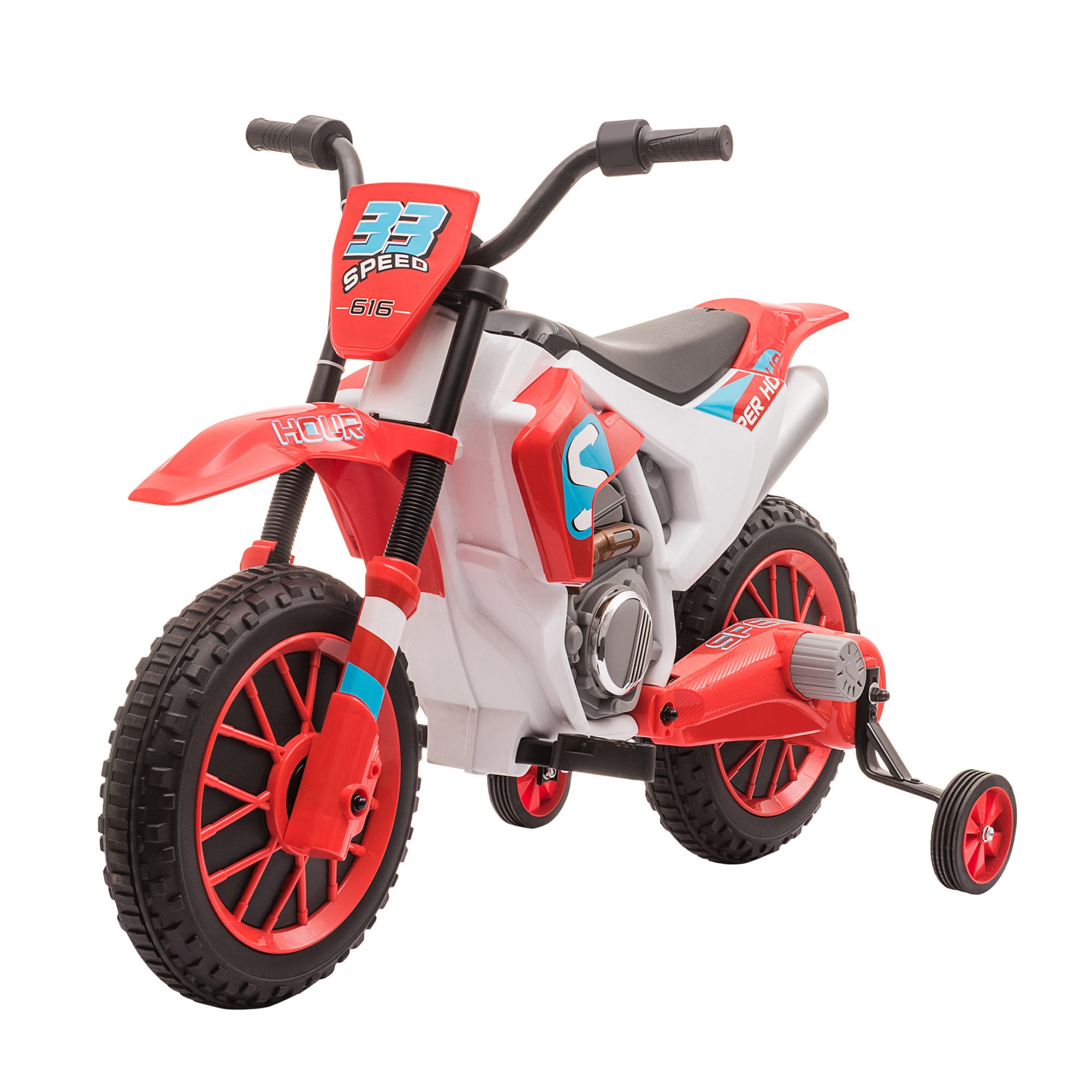 Image of Easycomfort Moto da Cross Elettrica per Bambini da 3-5 Anni, Moto Elettrica per Bambini con Batteria 12V Ricaricabile e Rotelline Rimovibili, 106.5x51.5x68cm, Rosso