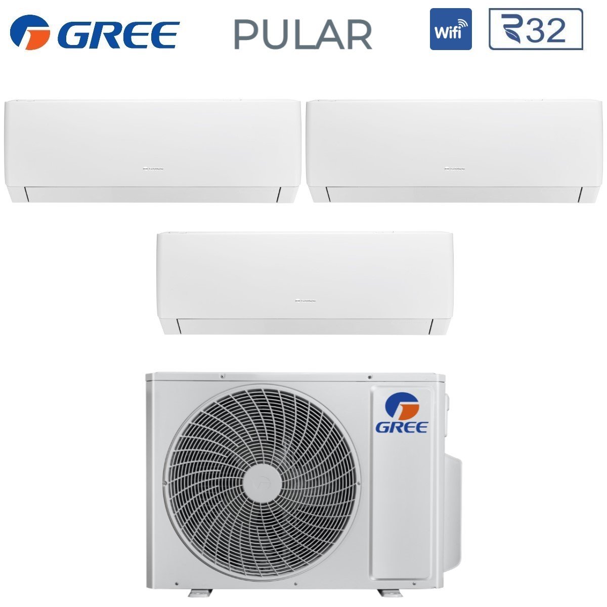 Image of Climatizzatore Condizionatore Gree Trial Split Inverter serie PULAR 9+18+18 con GWHD(42)NK6LO R-32 Wi-Fi Integrato 9000+18000+18000 btu