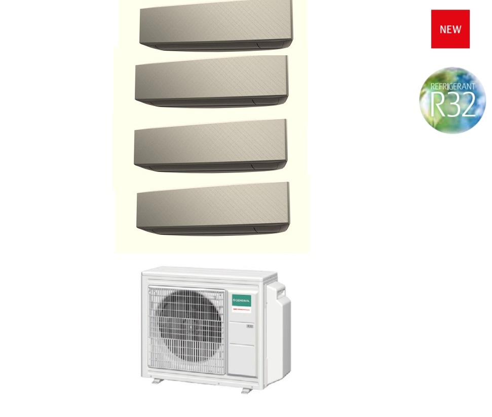Climatizzatore Condizionatore General Fujitsu Trial Split Inverter KETA Silver 7+7+7+7 btu con AOHG30KBTA4 R-32 7000+7000+7000+7000 Wi-Fi Optional - N