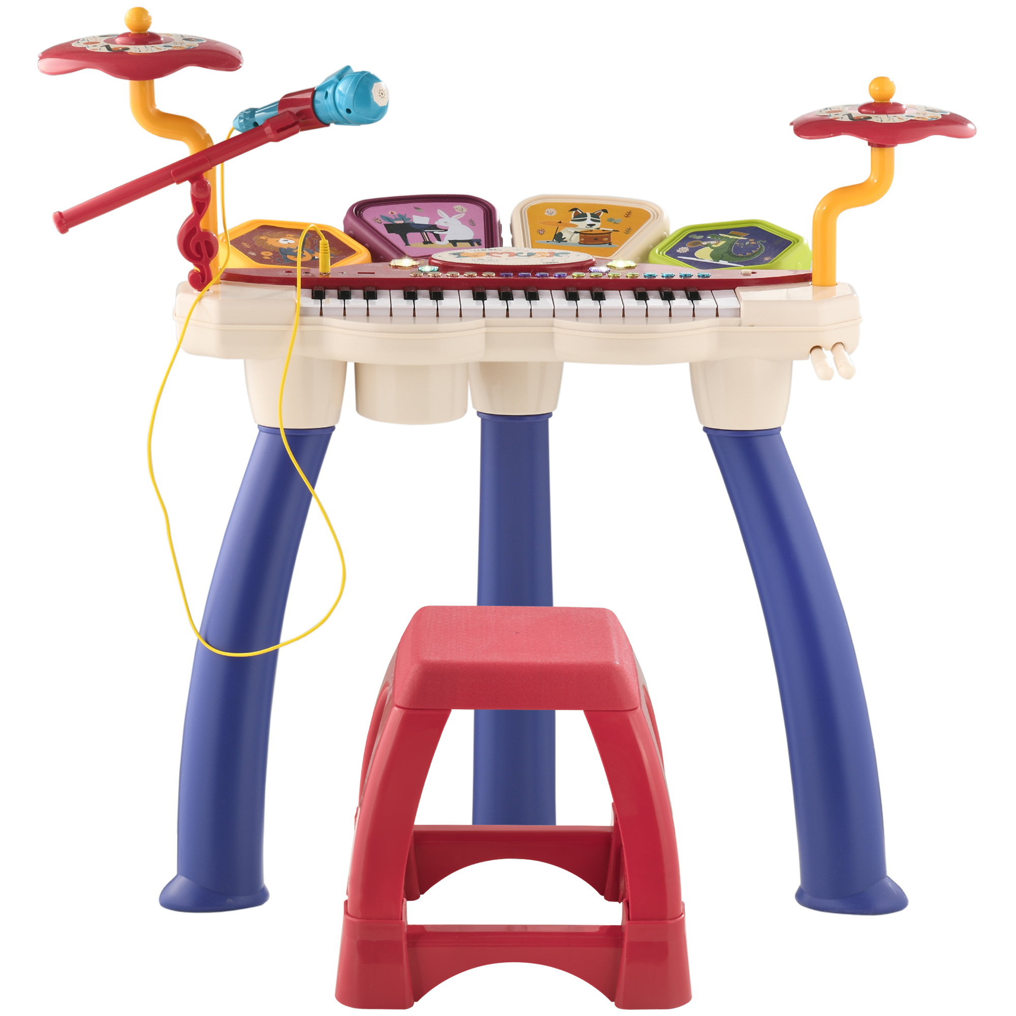 Easycomfort Pianola per Bambini 3-6 Anni con Sgabello, Microfono, Tamburo e Bacchette, in PP e ABS, 74x32.2x71 cm
