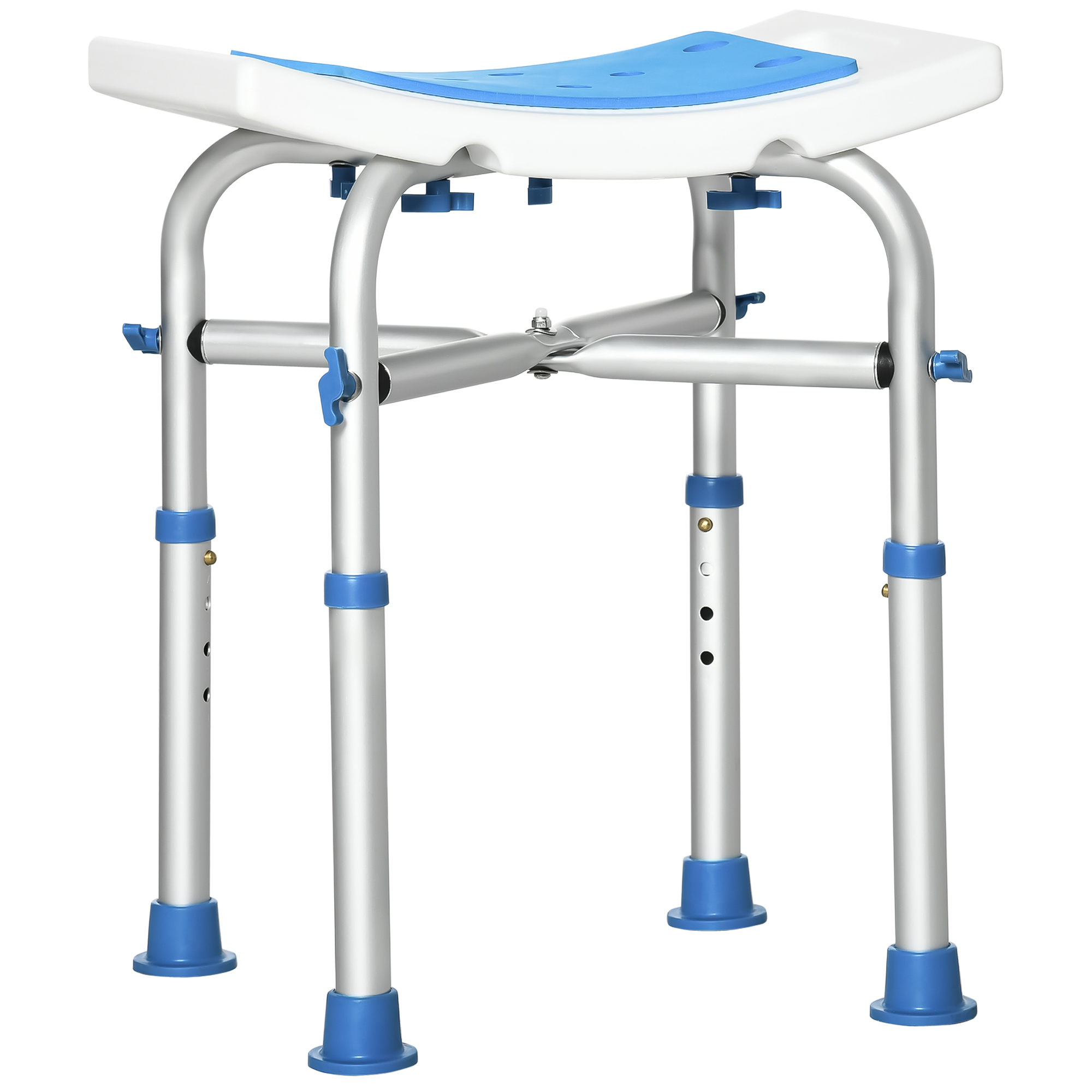 Image of Easycomfort Sgabello per Doccia in Alluminio con Altezza Regolabile e Piedini Antiscivolo a Ventosa, Blu