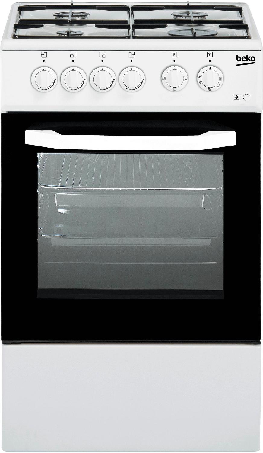 Cucina a Gas Beko 4 Fuochi e Forno Elettrico 54 Lt CSS42014FW (L50xP50) Con Coperchio Colore Bianco