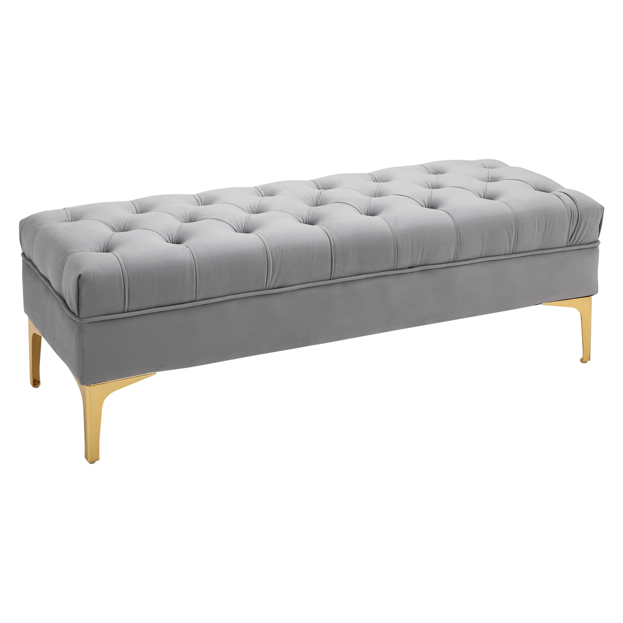 Easycomfort Panca Imbottita Fondoletto in Tessuto Vellutato e Base in Metallo Dorato, 118x45x42cm, Grigio