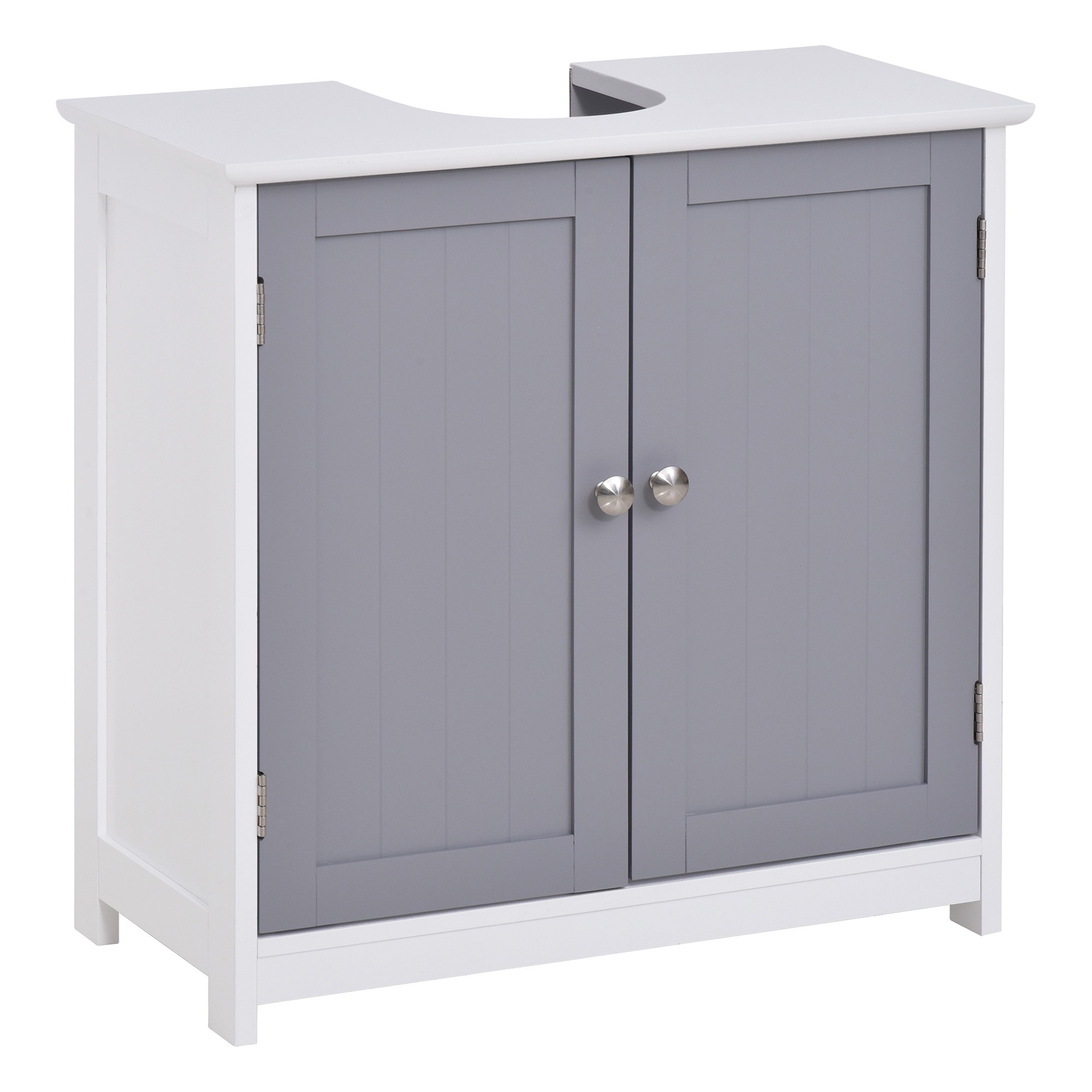Easycomfort Mobile Sottolavabo a 2 Ante con Ripiano Regolabile, Armadietto Bagno Salvaspazio con Intaglio a U, 60x30x60 cm, Bianco e Grigio