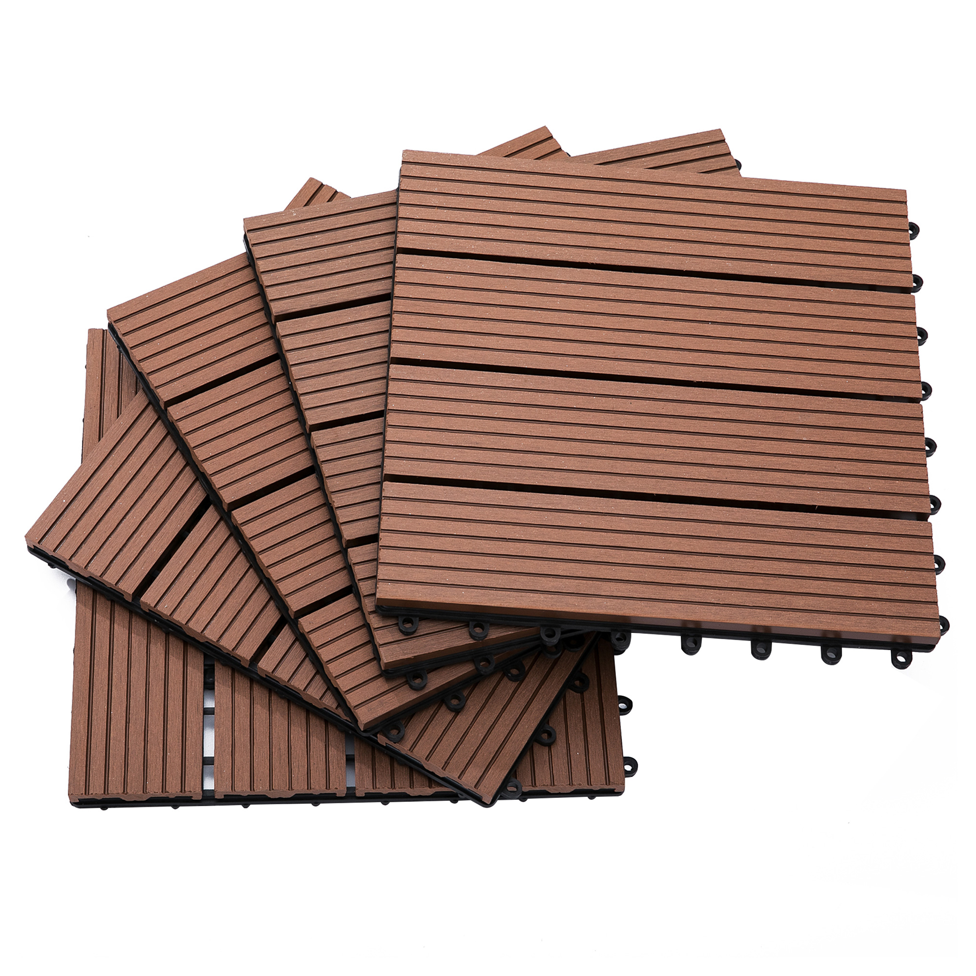 Easycomfort Set 11 Piastrelle per Esterni ad Incastro Antiscivolo in HDPE Riciclato, 30x30x2.2 cm, Marrone