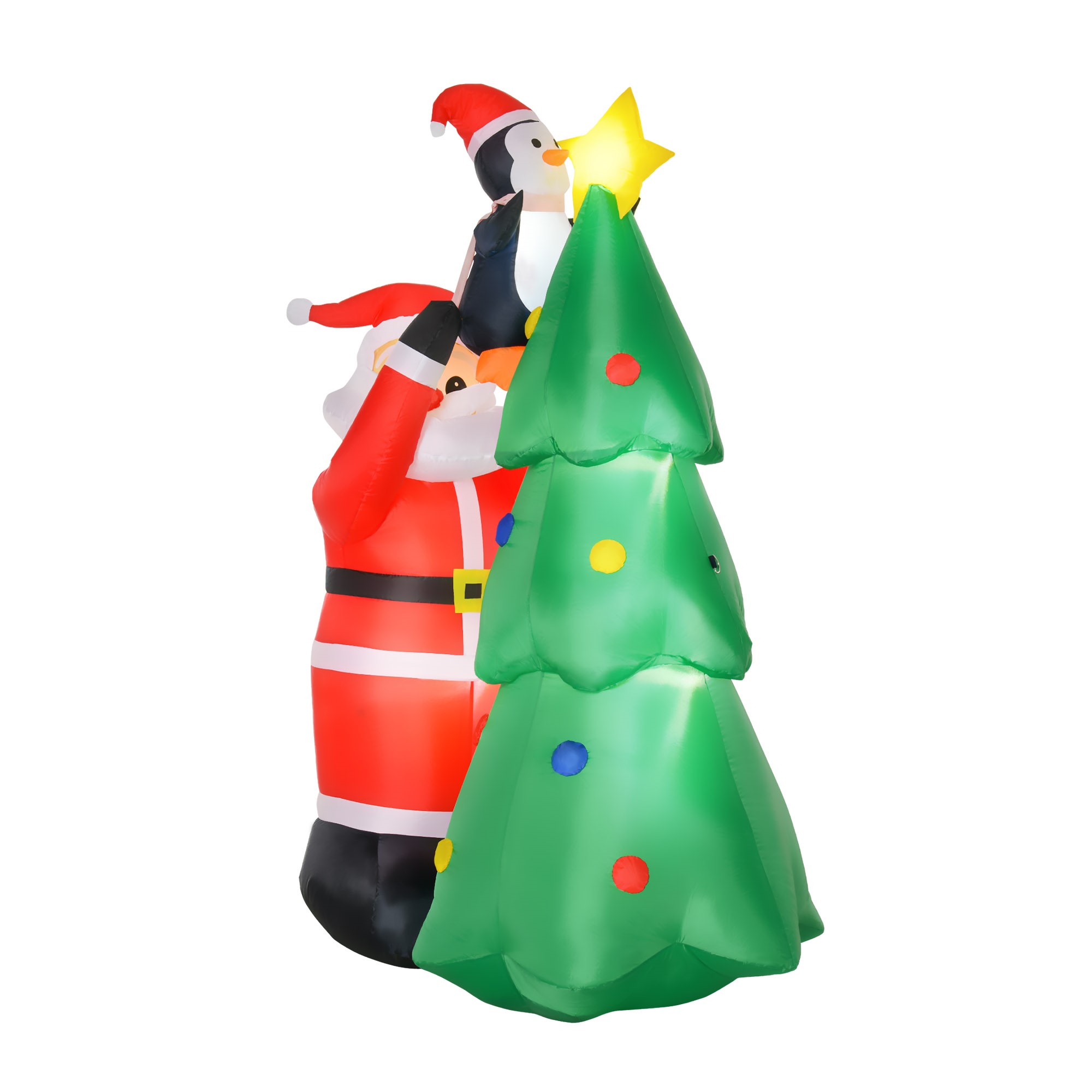 Image of Easycomfort Babbo Natale Gonfiabile con Albero e Pinguino, Altezza 180cm, Luci LED e Gonfiatore