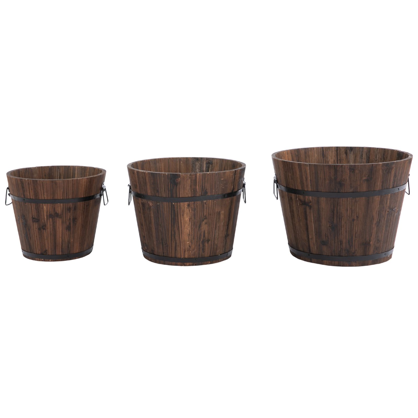 Image of Easycomfort Set di 3 Vasi Secchielli per Piante Fiori , Set Vasi da Esterno in Legno di Diverse Dimensioni
