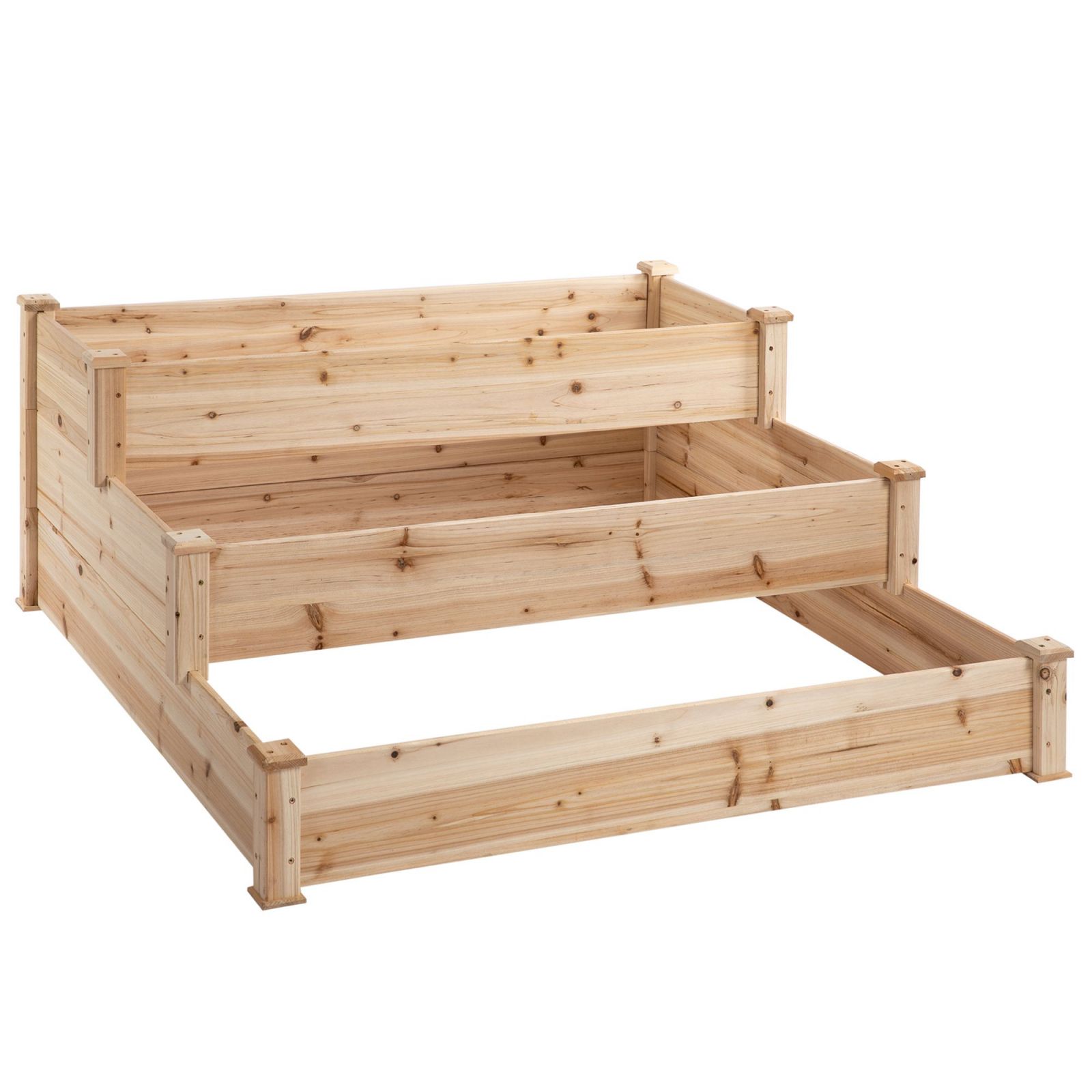 Image of Easycomfort Letto per Orto Rialzato a 3 Livelli in Legno Naturale, Fioriera Rialzata da Esterno per Piante, 120x120x56cm