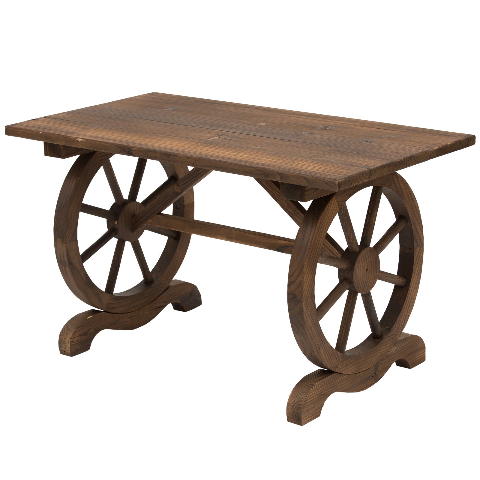 Image of Easycomfort Tavolo da Giardino Stile Country con Gambe a Ruota, in Legno di Abete Resistente alle Intemperie, 110x60x65 cm
