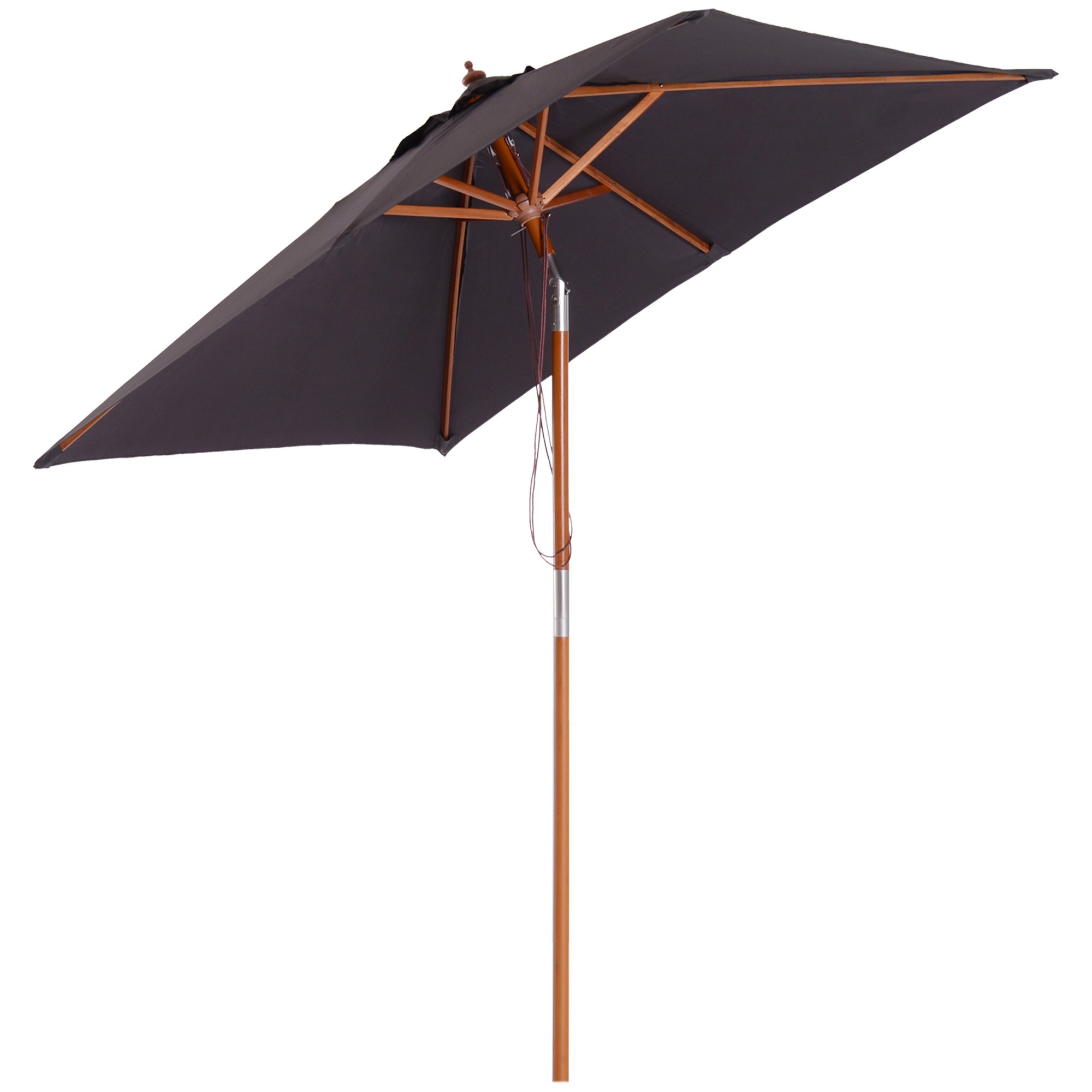 Image of EASYCOMFORT Ombrellone da Giardino Inclinabile 2x1.5m, 6 Stecche, Palo in Legno e Apertura a Corda, Grigio Scuro