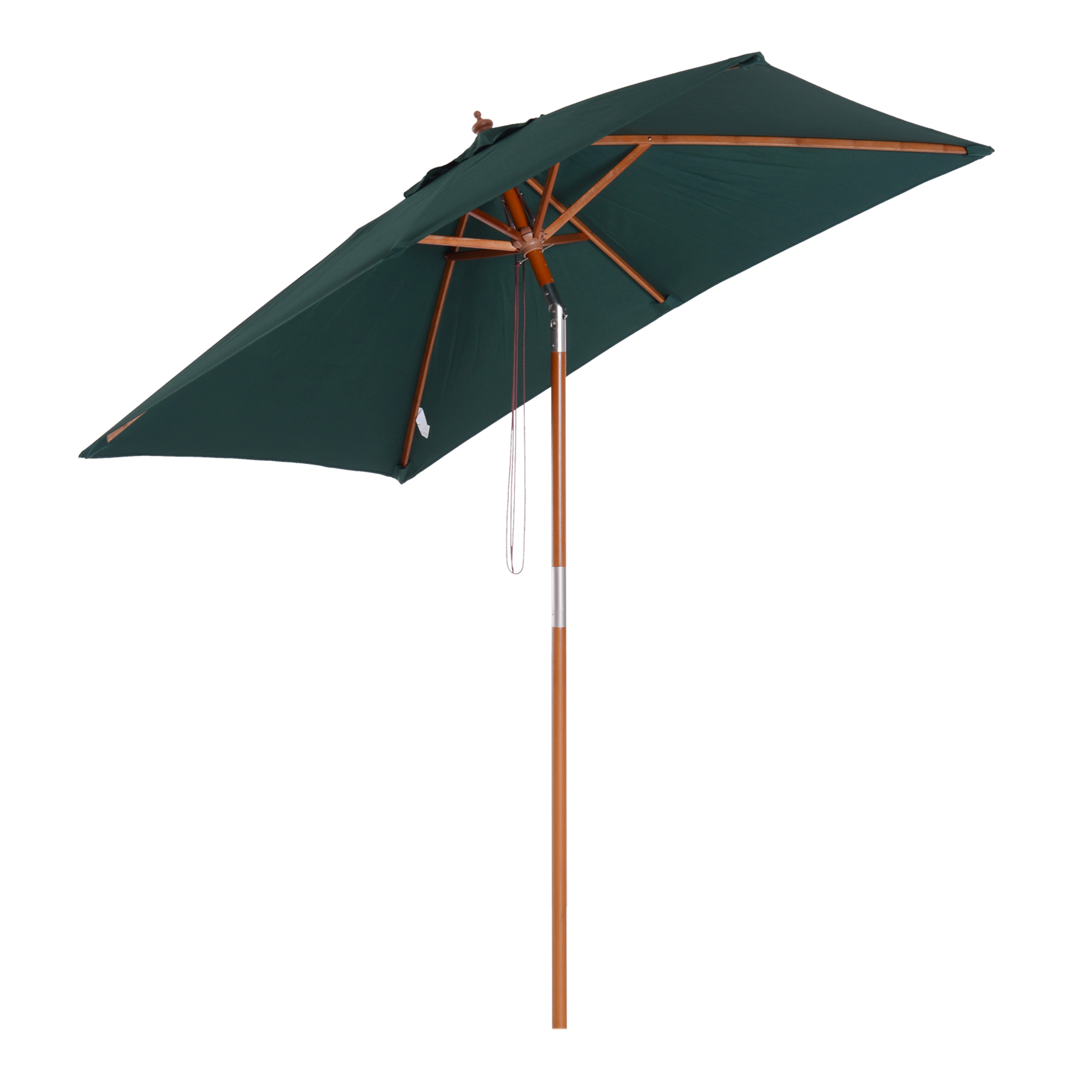 Image of Easycomfort Ombrellone da Giardino 2x1.5 m Inclinabile a 6 Stecche con Palo in Legno e Apertura a Corda, Verde