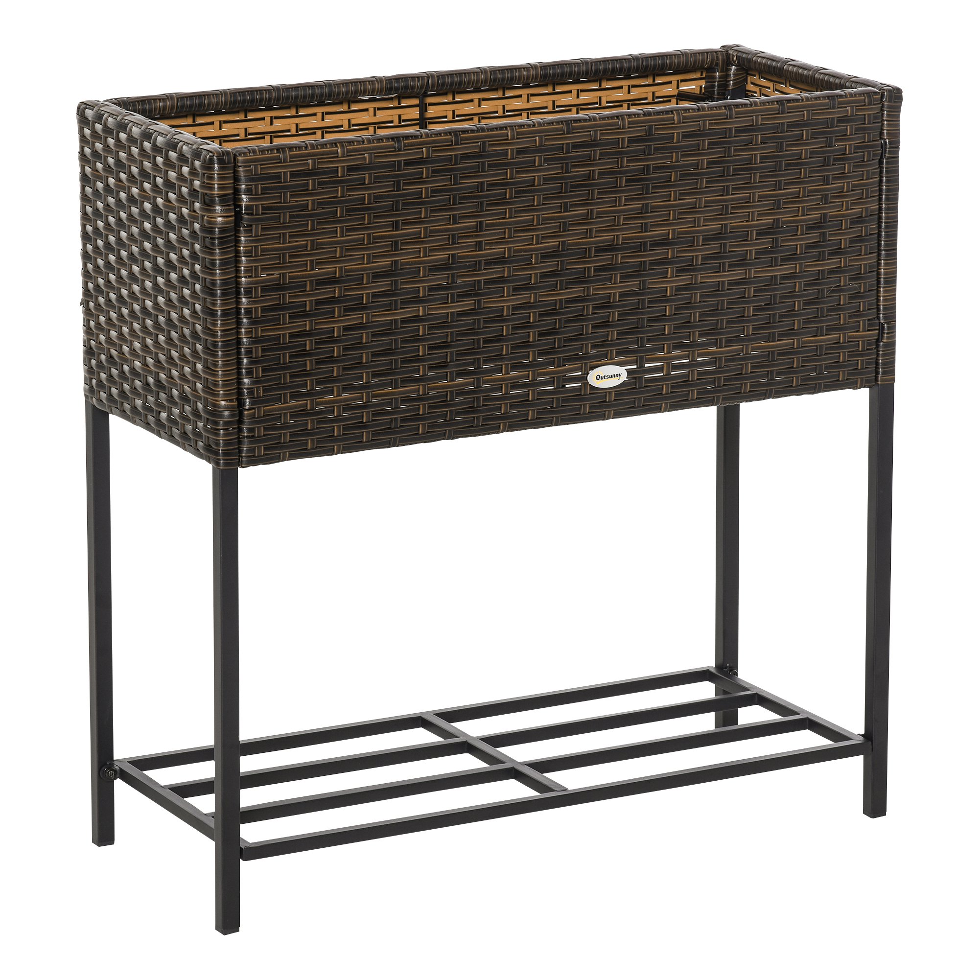 Image of Easycomfort Letto per Orto Rialzato, Fioriera Effetto Vimini con Ripiano, Aiuola Rialzata per Esterni e Interni, Marrone (70cm x 30cm x 70cm)