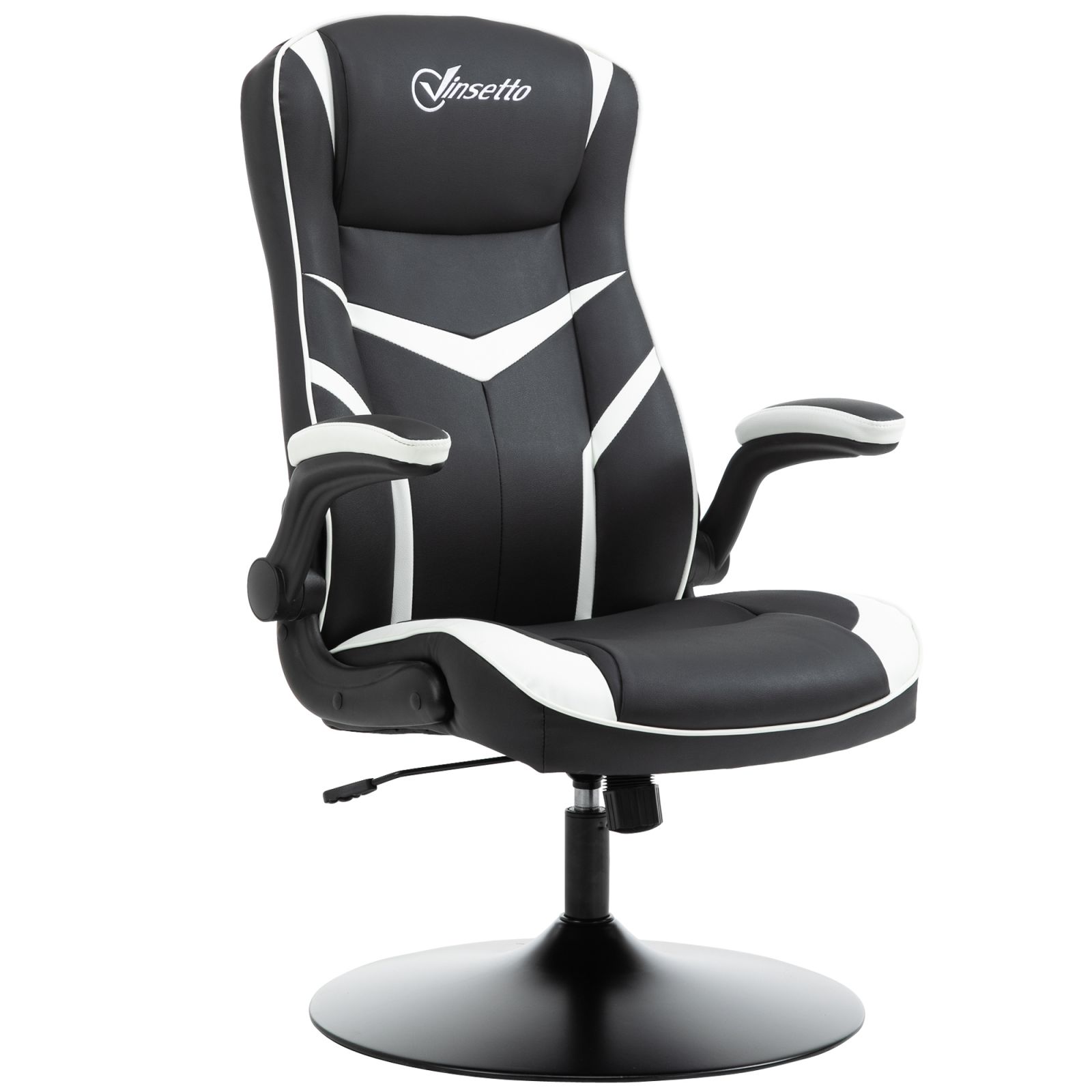 Image of Easycomfort Poltrona da Gaming da Ufficio Ergonomica, Altezza Regolabile, Base Fissa, Braccioli Pieghevoli Nero e Bianco