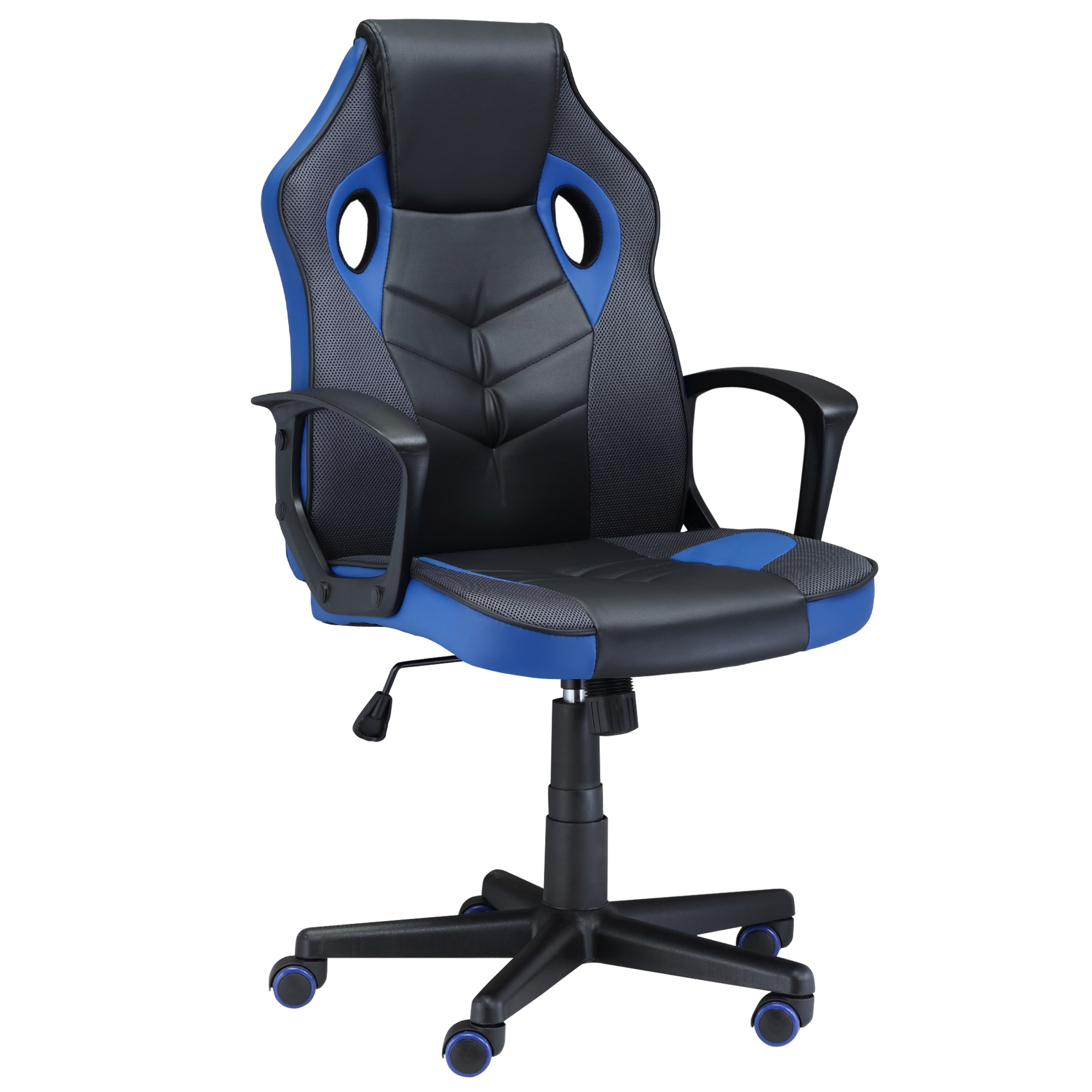 Image of Easycomfort Sedia Gaming Ergonomica, Poltrona da Ufficio Girevole con Rotelle in Pelle PU Nera e Blu, Altezza Regolabile
