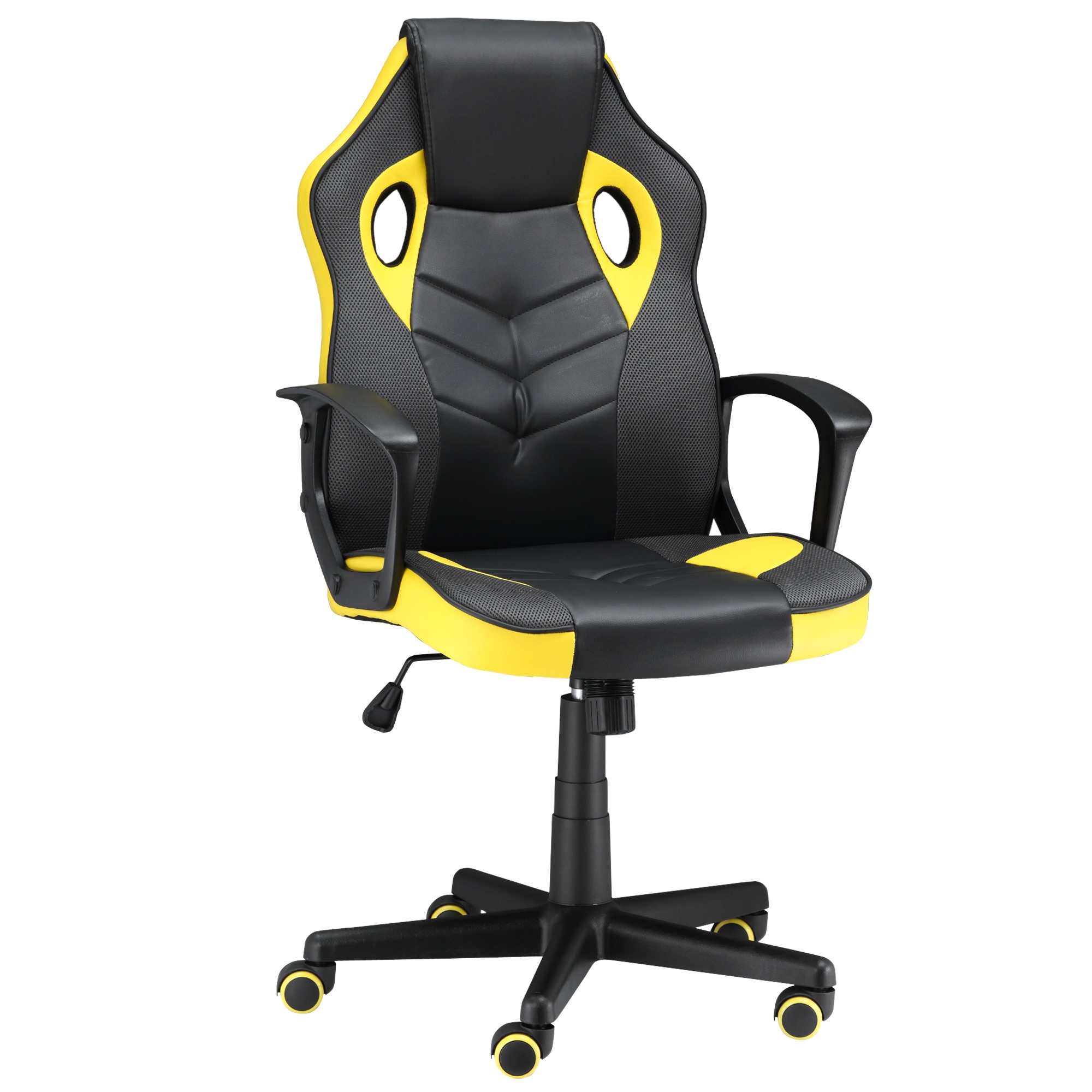 Image of Easycomfort Sedia Gaming Ergonomica, Poltrona da Ufficio Girevole con Rotelle in Similpelle Nera e Gialla, Altezza Regolabile