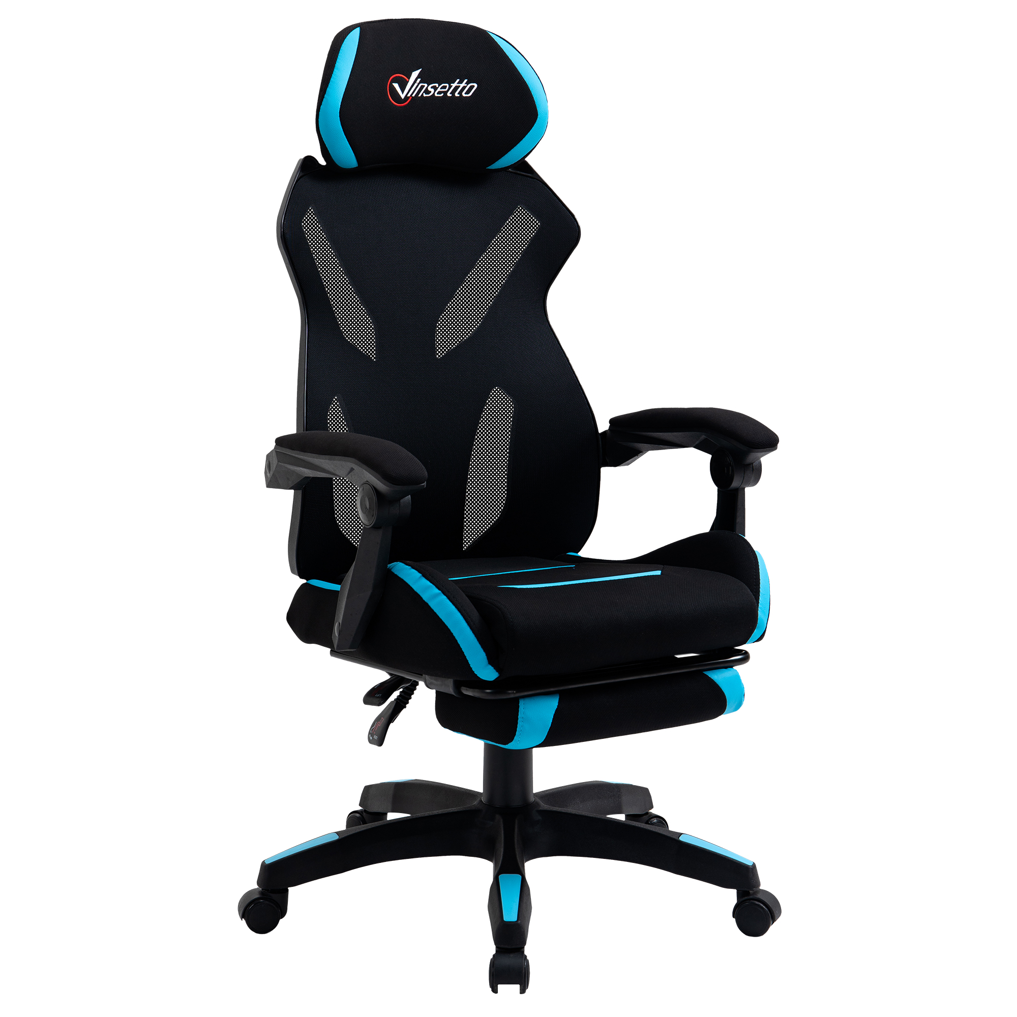 Image of Easycomfort Sedia da Gaming con Supporto Lombare, Sedia Ufficio Ergonomica con Altezza Regolabile in Tessuto Nero e Blu, 65x65x119-129cm