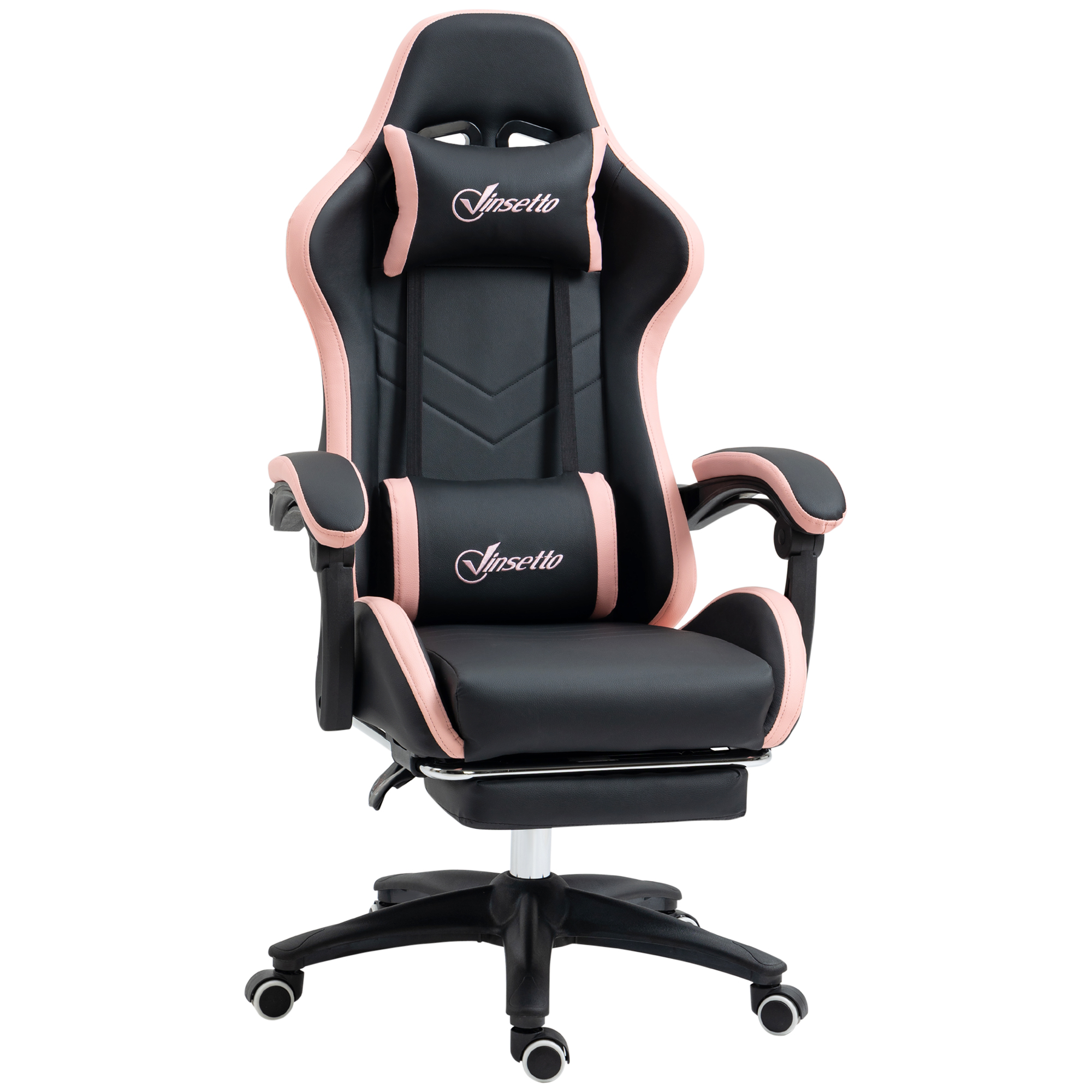 Image of Easycomfort Sedia da Gaming ad Altezza Regolabile con Poggiatesta, 65x65x121-129 cm, Rosa e Nero
