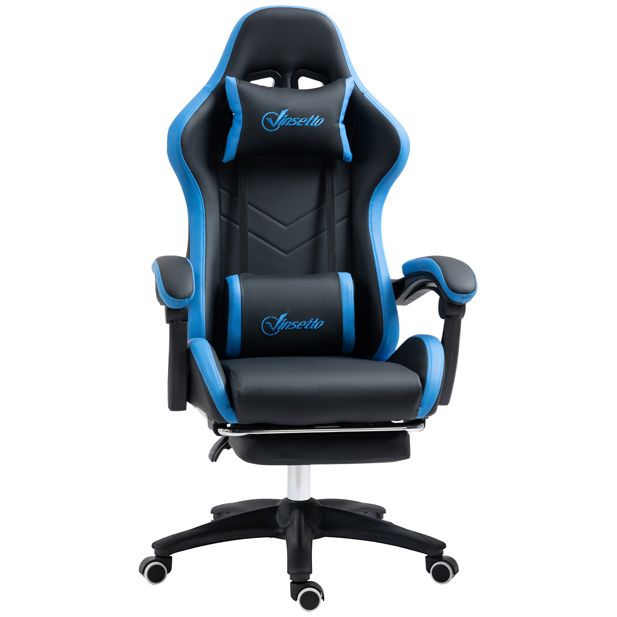 Image of Easycomfort Sedia da Gaming con Altezza Regolabile e Schienale Reclinabile, 65x65x121-129 cm, Blu e Nero