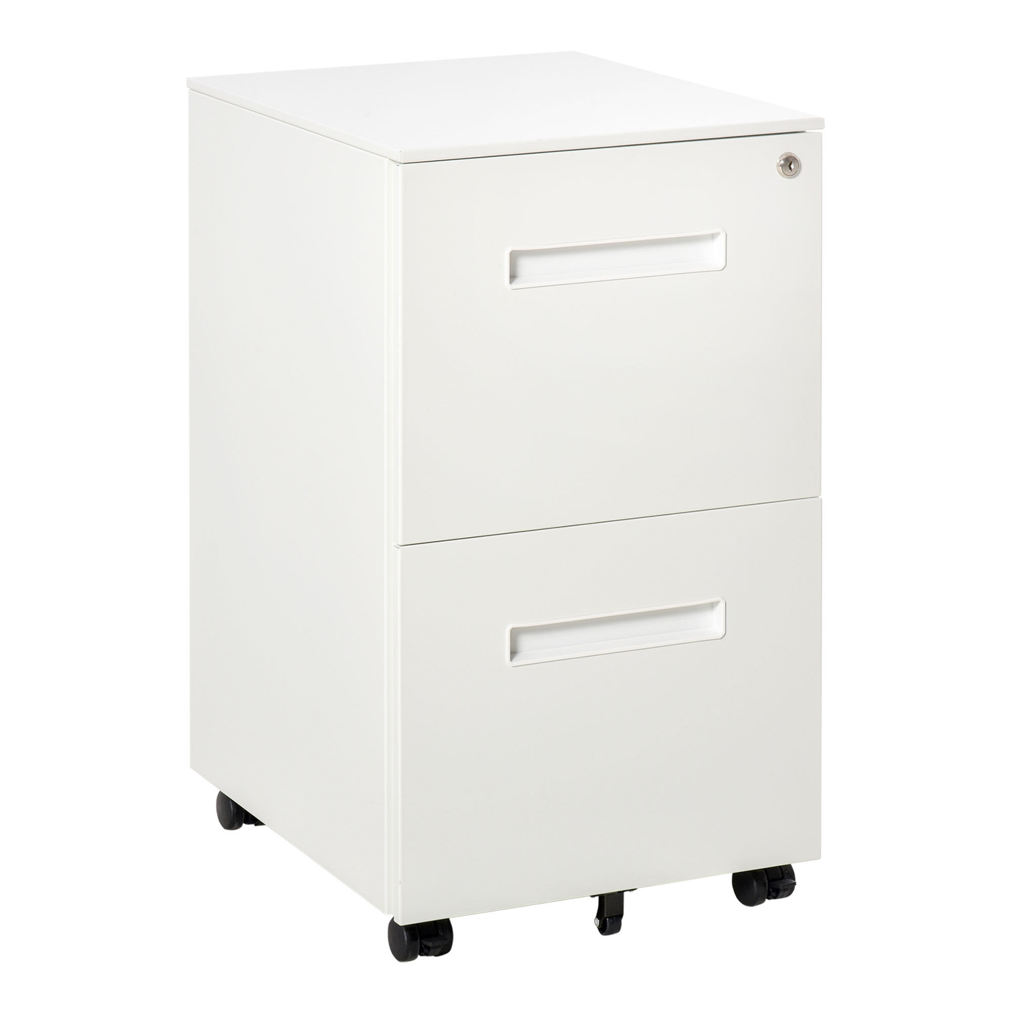 Image of Easycomfort Cassettiera Ufficio con Ruote, Schedario Portadocumenti a 2 Cassetti con Serratura e 2 Chiavi in Acciaio, 39x48x67cm, Bianco