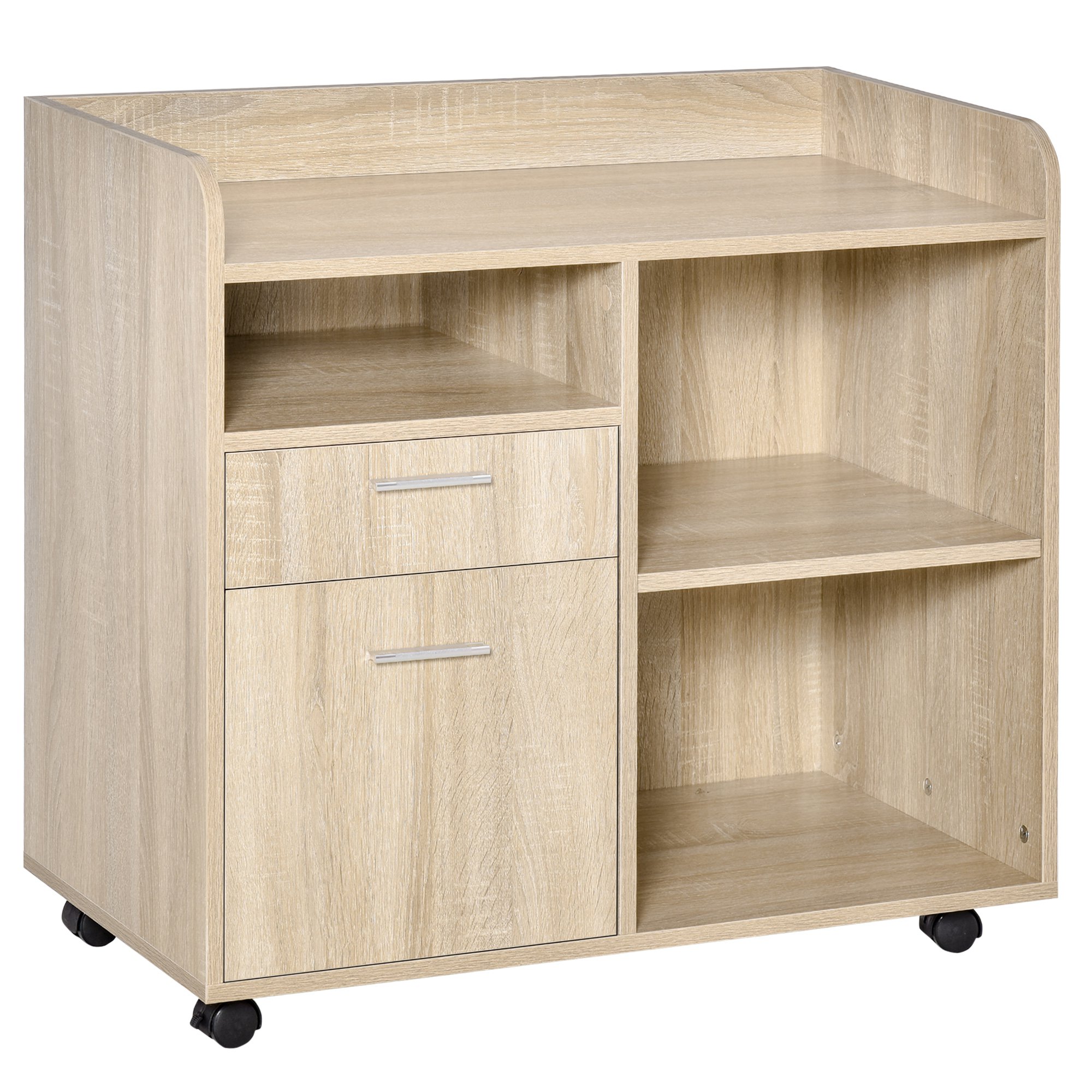 Easycomfort Mobile Porta Stampante, Mobile Ufficio, Mobiletto Basso, Mobile Multiuso con 4 Ruote, Rovere, 80x40x72cm