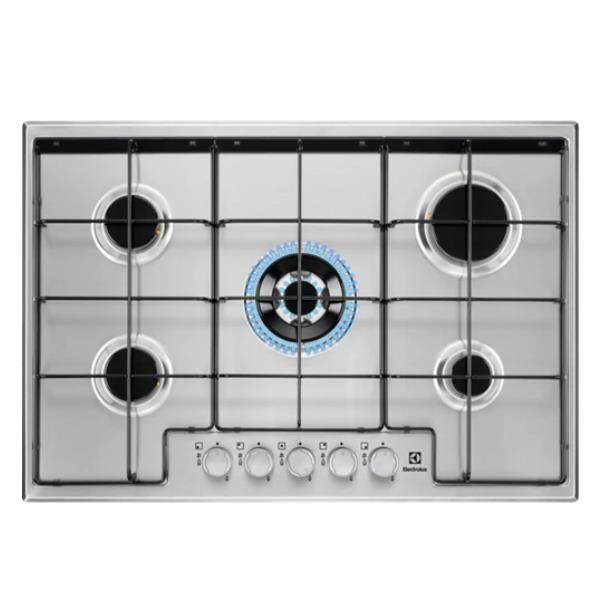 Image of Piano Cottura a Gas Electrolux EGS7534X 5 Fuochi in Acciaio (LxP): 74,4x51 Bruciatore Wok Multicorona Pulizia Facile