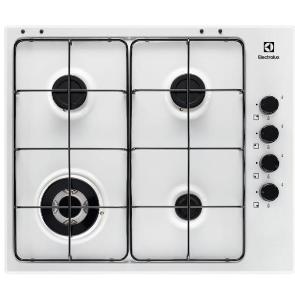 Image of Piano Cottura a Gas Electrolux EGS6414W 4 Fuochi in Acciaio Bianco (LxP): 58x50 Comandi Laterali Bruciatore Wok Multicorona Pulizia Facile