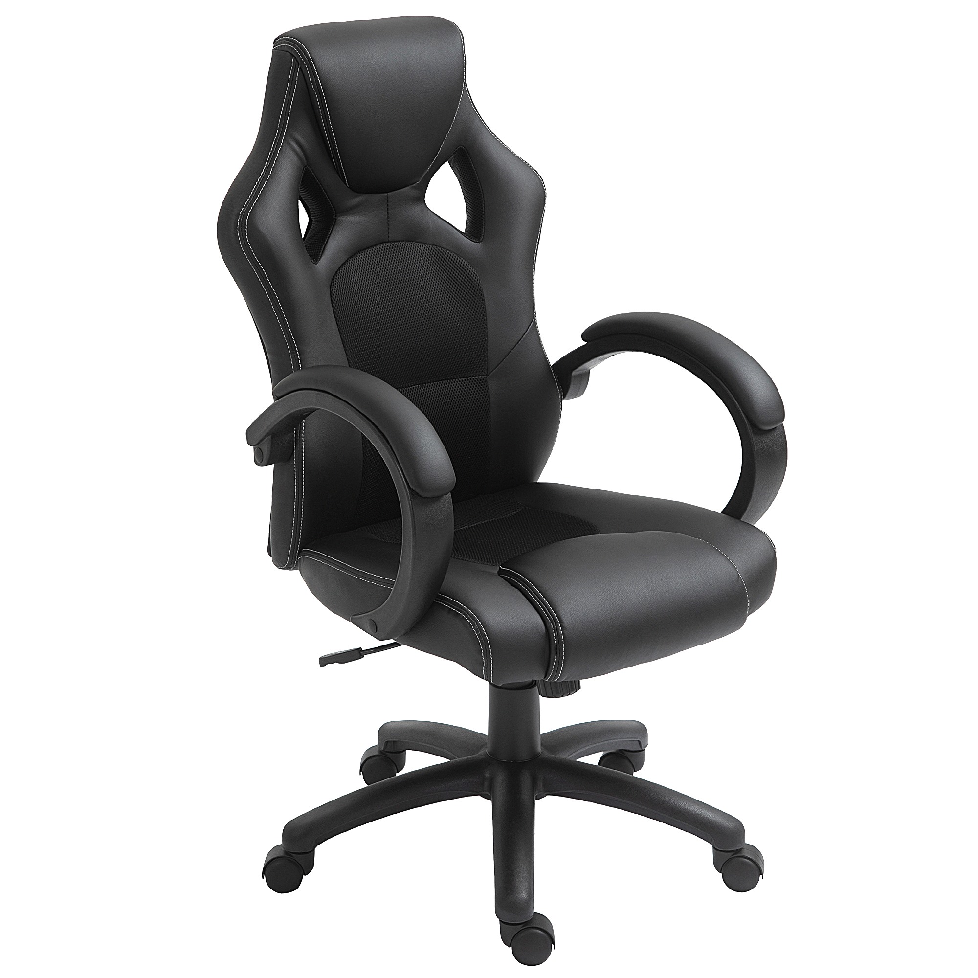 Image of Easycomfort Sedia da Gaming ad Altezza Regolabile, Sedia da Ufficio con Funzione a Dondolo, Girevole e Reclinabile, 71x61x108-118 cm, Nera