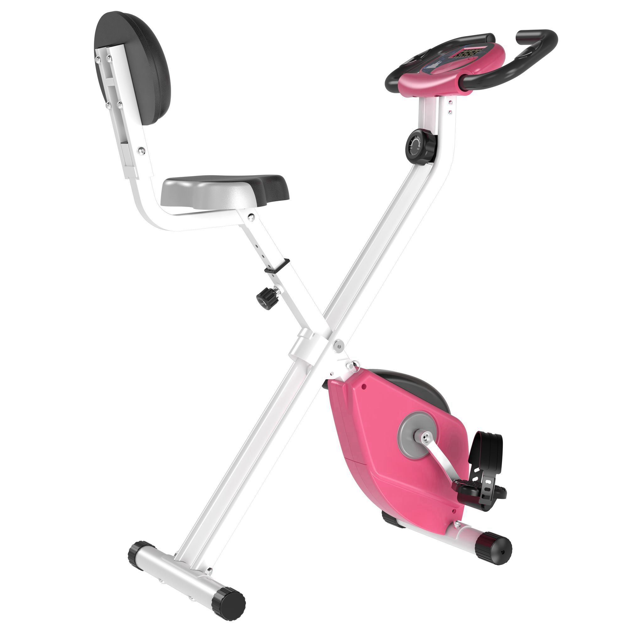 Image of Easycomfort Cyclette Pieghevole da Fitness in Acciaio, Cyclette Magnetica Pieghevole da Casa con Altezza Regolabile, Resistenza Magnetica a 8 Livelli, Schermo LCD, 43x97x109cm, Rosa