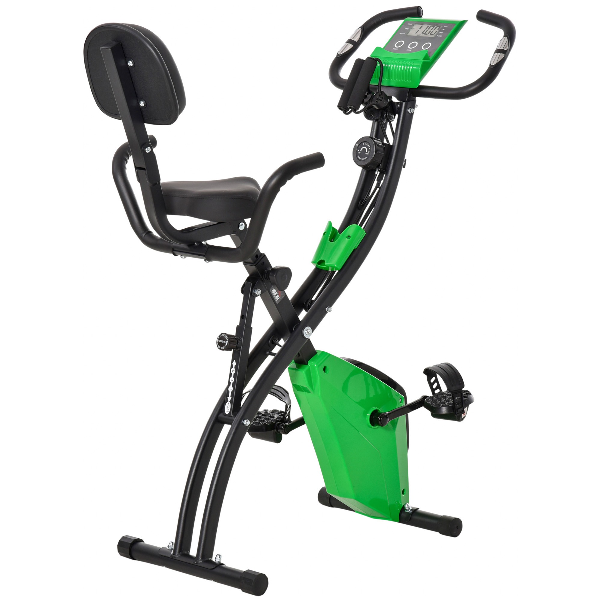 Image of Easycomfort Cyclette Pieghevole 2 in 1, Resistenza Magnetica Regolabile 8 Livelli, Bici da Fitness con Sensore di Frequenza Cardiaca, Elastici per Braccia, Schermo LCD, Verde