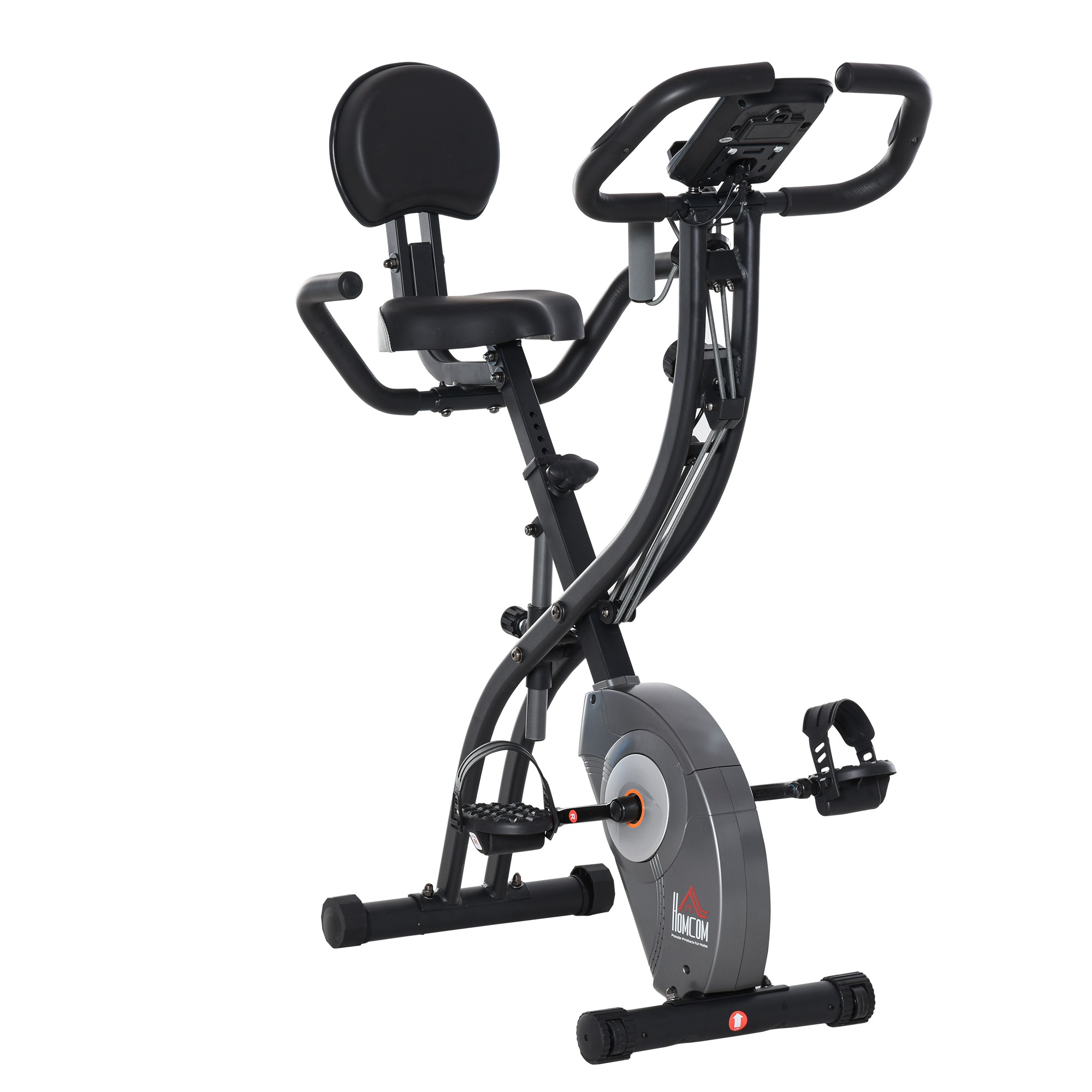 Image of Easycomfort Cyclette Pieghevole con Schienale, Bande Elastiche e 8 Livelli di Intensità Regolabile, Cyclette Professionale con Display LCD, Porta Cellulare e Ruote di Trasporto
