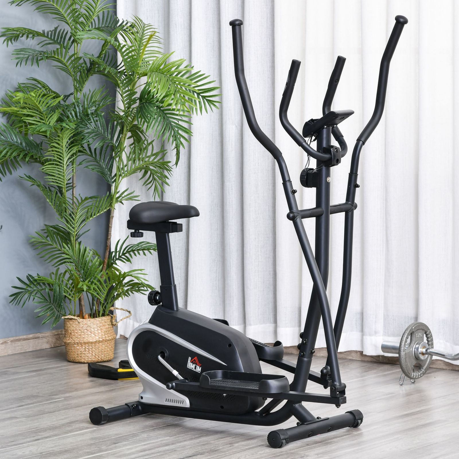 Image of Easycomfort Cyclette Bici Ellittica Magnetica con Schermo LCD, 8 Livelli di Resistenza e Sedile Regolabile, 103x62x151cm Nero