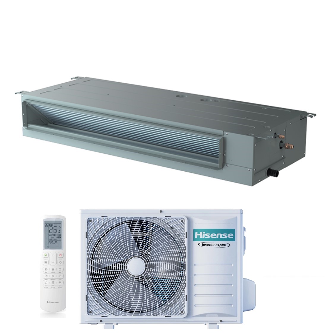 Image of Climatizzatore Condizionatore Hisense Inverter Canalizzato Canalizzabile serie TURBO 12000 Btu ADT35UX4RBL8 + AUW35U4RS8 R-32 Wi-Fi Optional Classe A++/A++ con Telecomando di serie