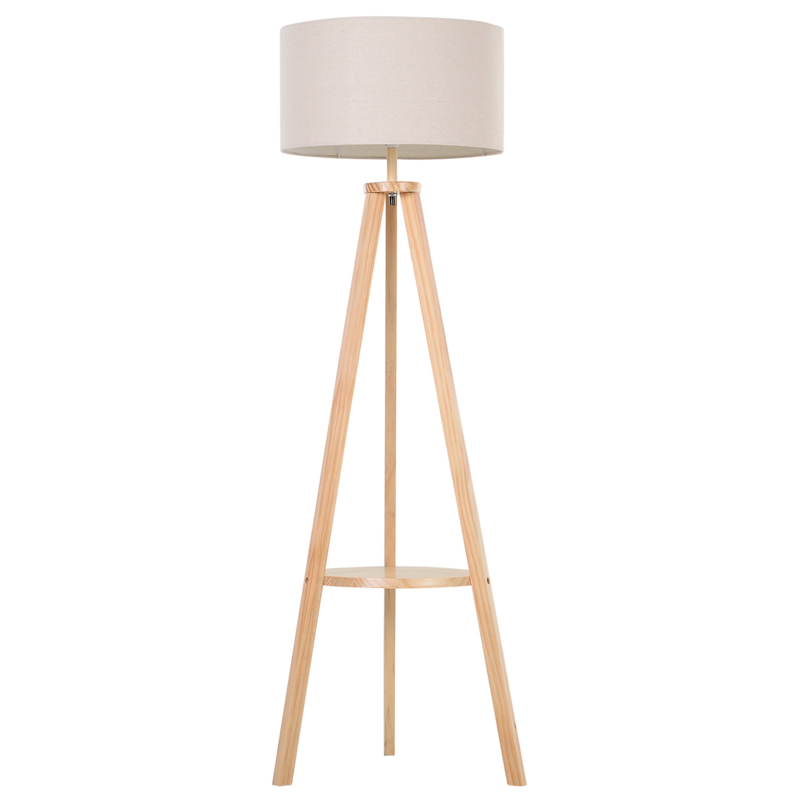 Image of Easycomfort Lampada da Terra con Ripiano Intermedio Paralume in Lino Interruttore a Pedale Risparmio Energetico Altezza 154cm, Legno, 50x50x154 cm