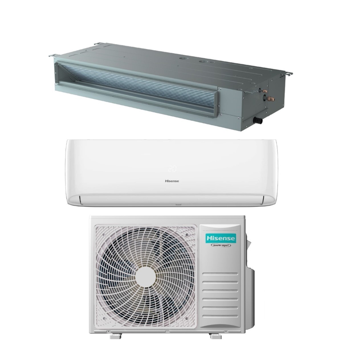 Image of Condizionatore Dual Split Hisense Hi-Comfort 12000 Btu + Canalizzato 18000 Btu con 3AMW72U4RJC R-32 Wi-Fi Optional
