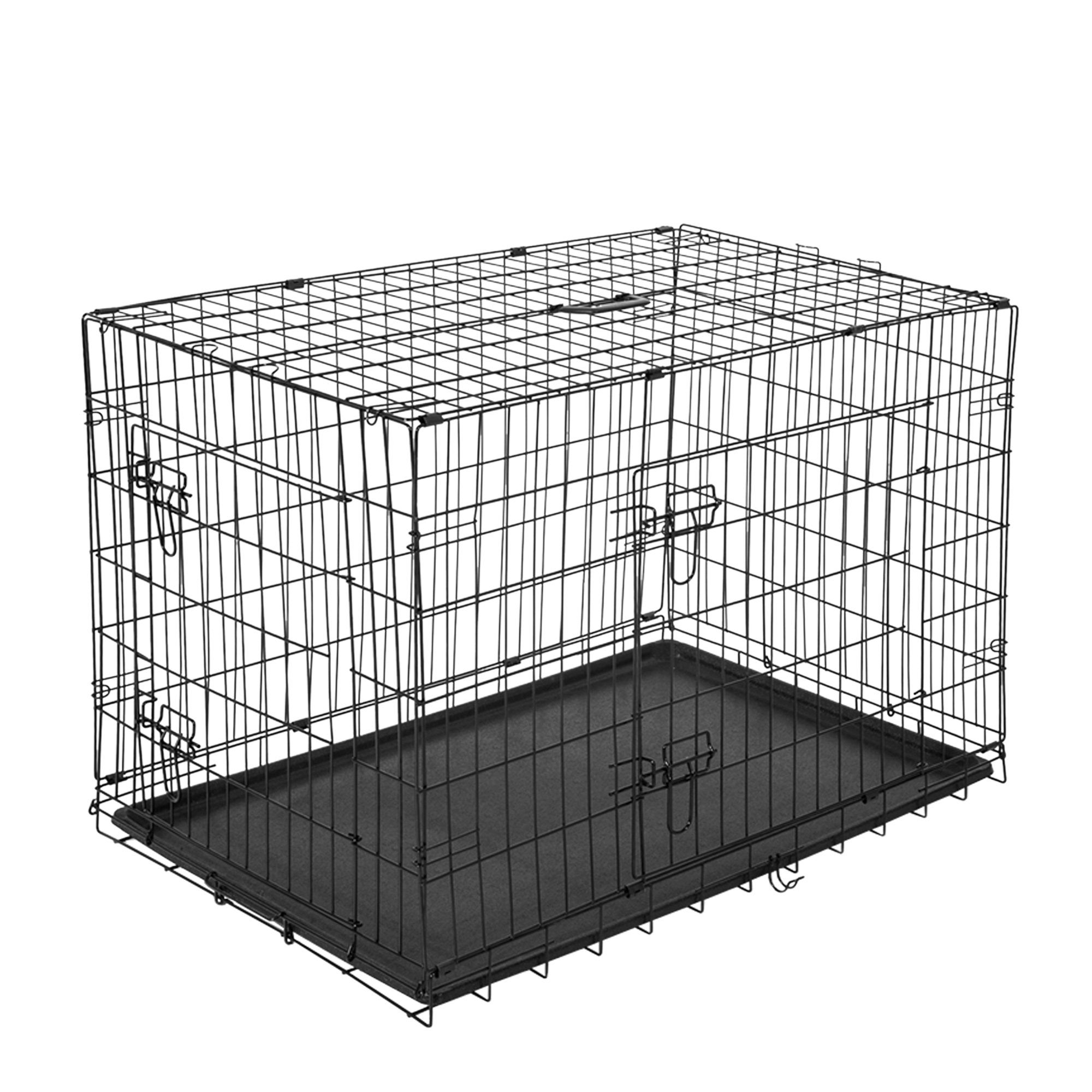Image of Easycomfort Gabbia per Animali Domestici Trasportino per Cani e Gatti Pieghevole in Acciaio Doppia Apertura, 121x77x82cm, Nero