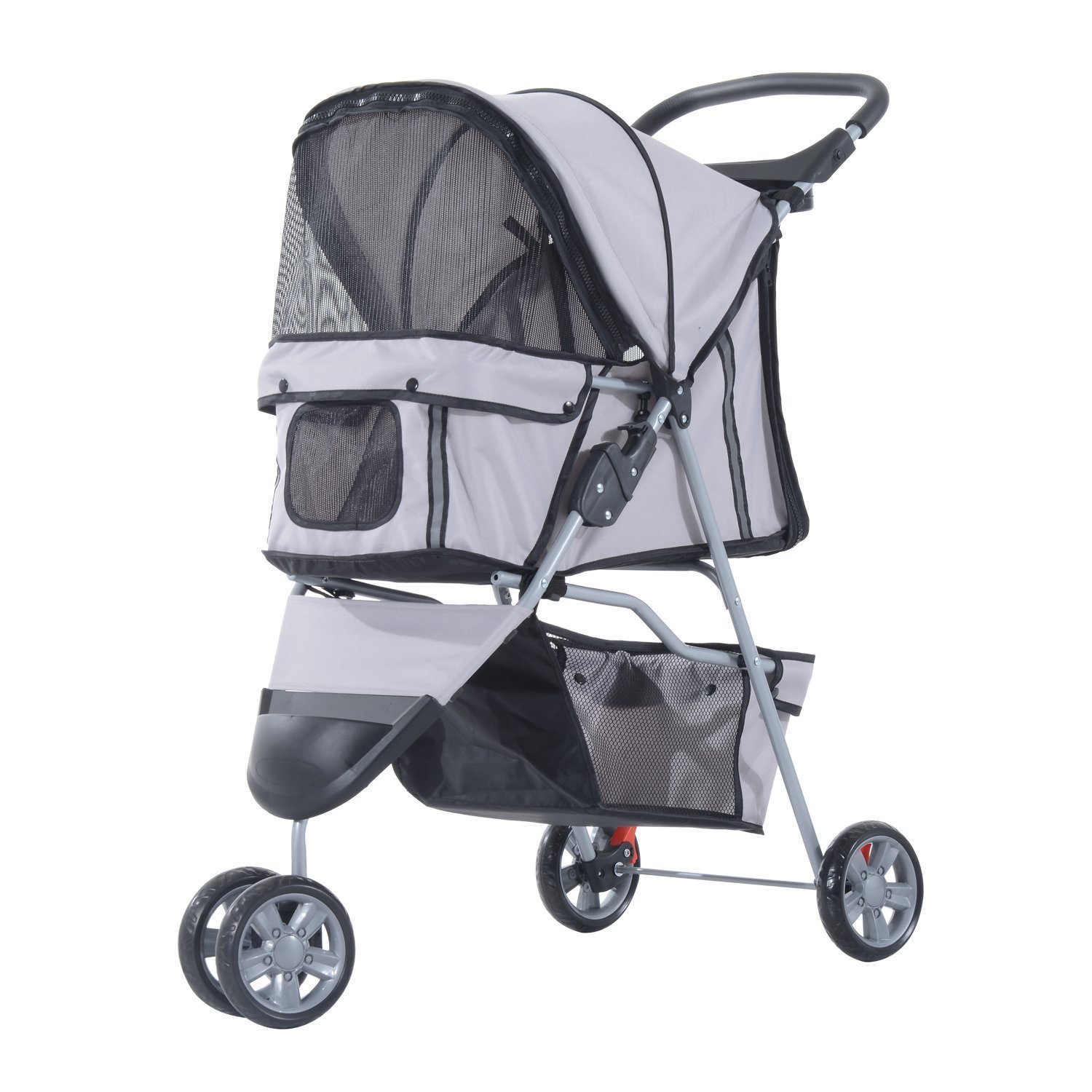 Easycomfort Passeggino per Cani Pieghevole con Portabicchieri e Cestino, in Acciaio e Poliestere, 75x45x97 cm, Grigio