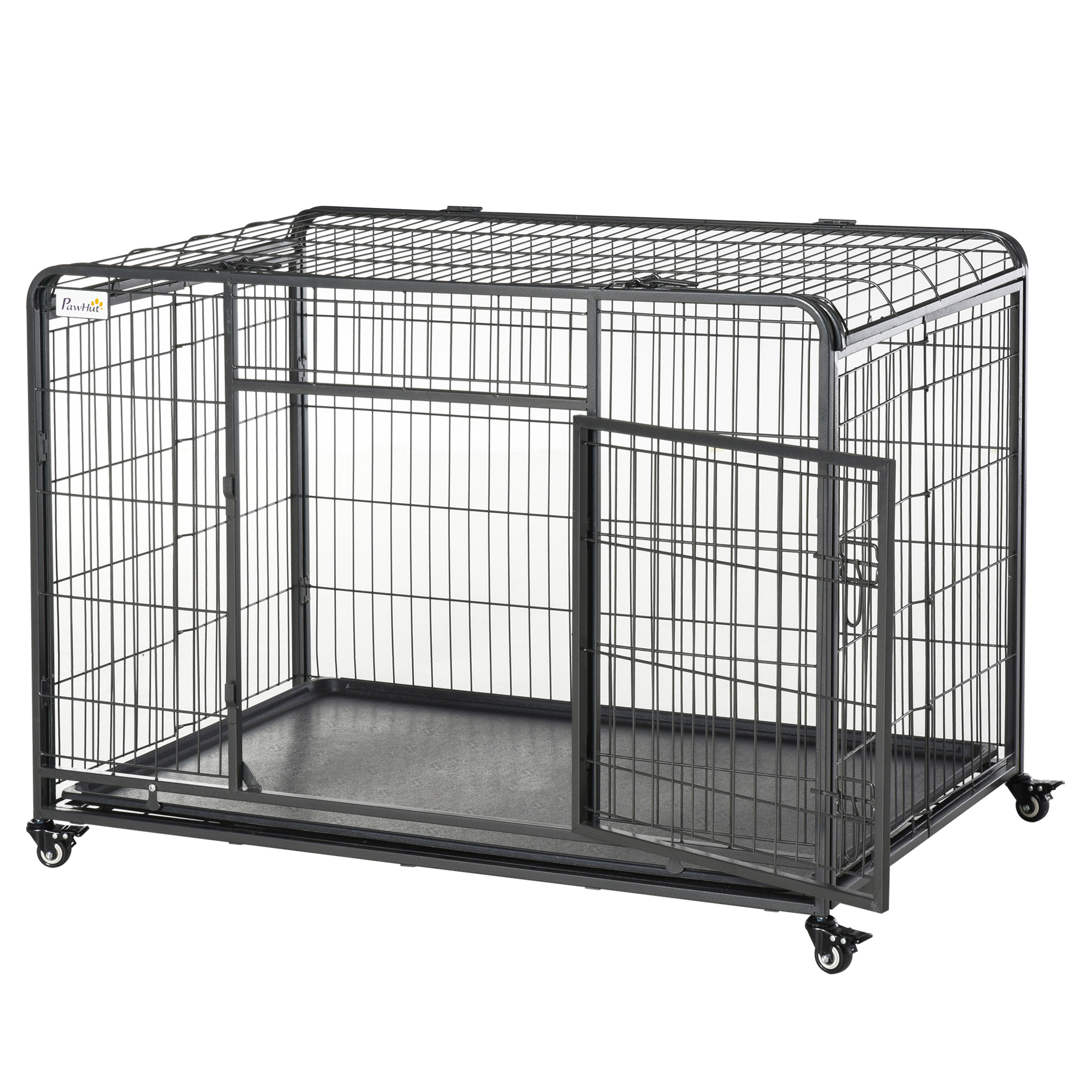 Easycomfort Kennel Gabbia per Cani Pieghevole Doppia Porta con Blocco 4 Ruote con Freno e Fondo Rimovibile, 125x76x81cm