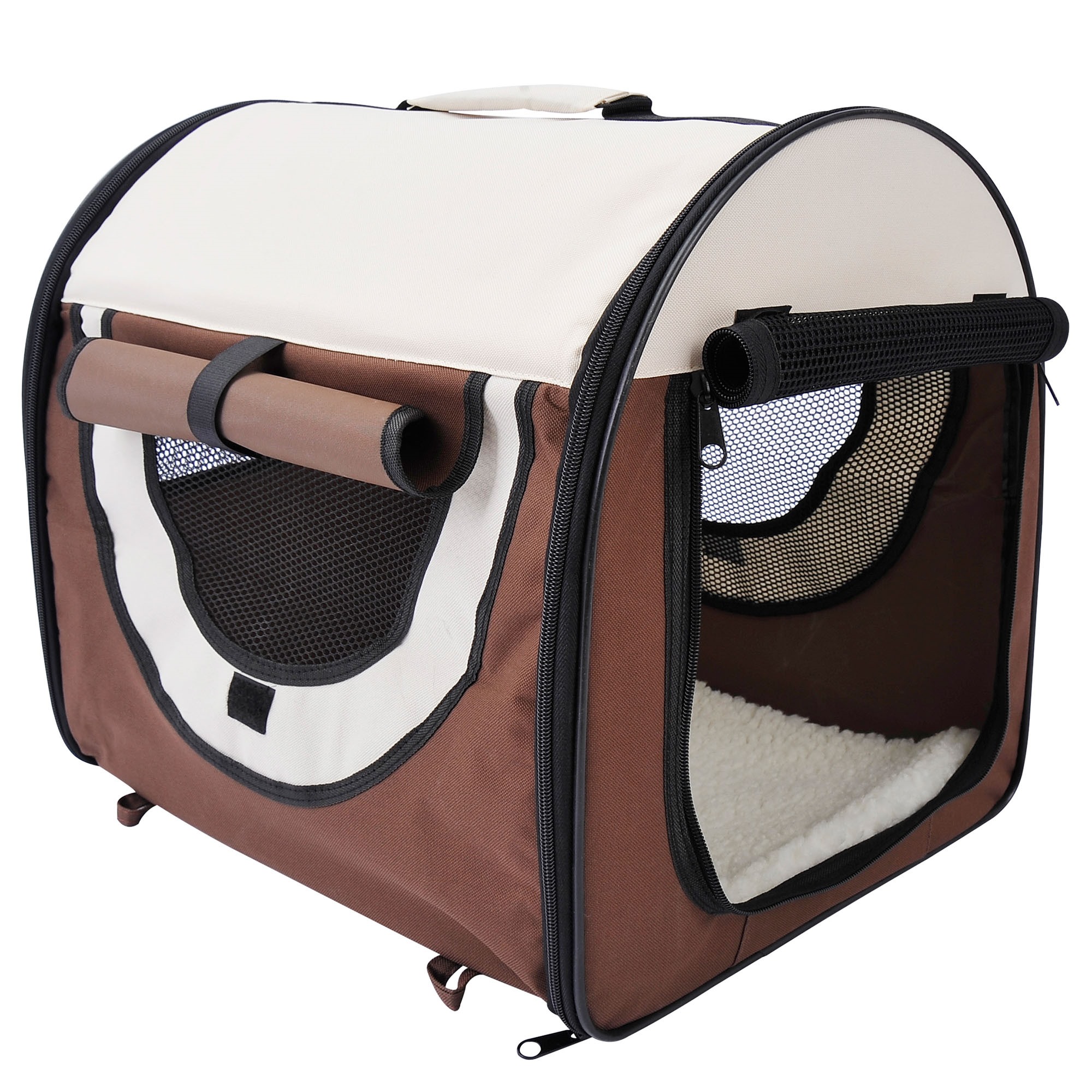 Image of Easycomfort Trasportino Gabbia da Trasporto per Cani Gatti e Animali Domestici Pieghevole, 61x46x51cm, Caffè