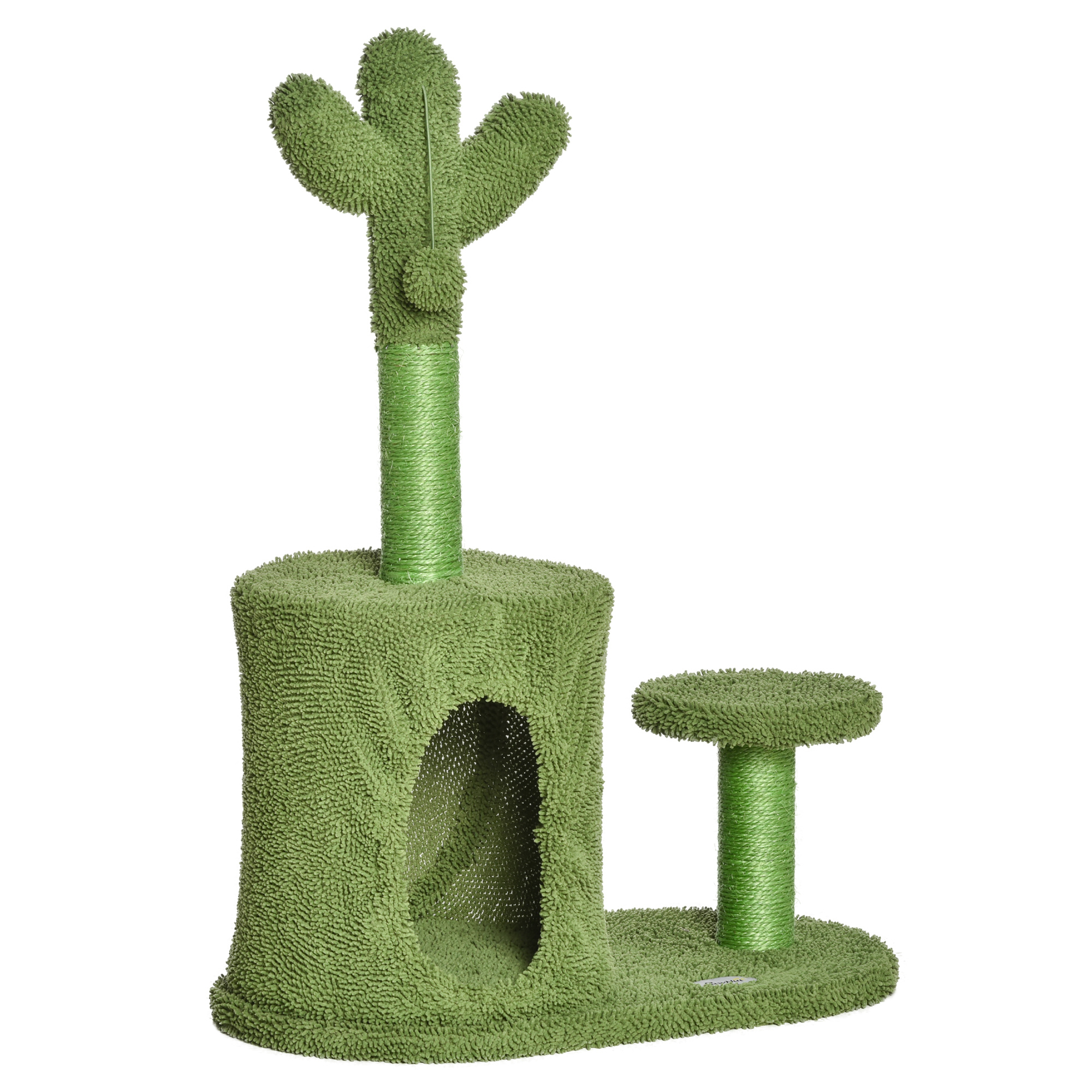 Easycomfort Albero Tiragraffi per Gatti Fino 4.5kg a Forma di Cactus con Palline e Cuccia, 60x35x78cm - Verde